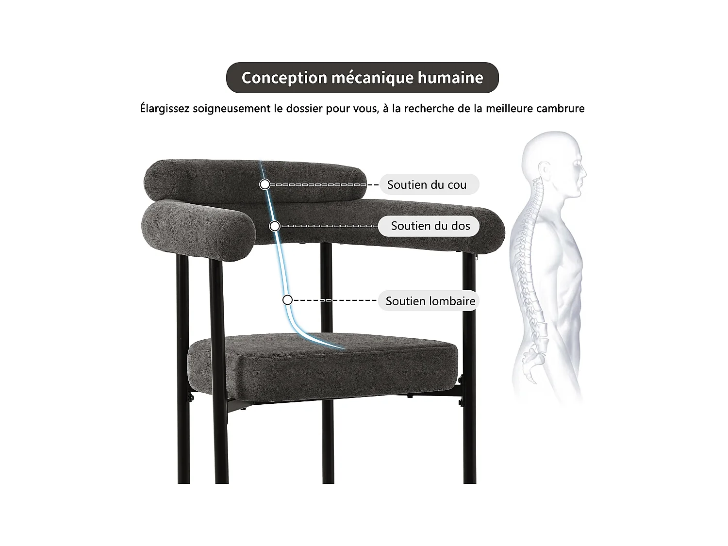 Esszimmerstühle 6er-Set, moderne Wildlederoptik-Esszimerstühle, dunkelgrau, bequeme Ringsitze