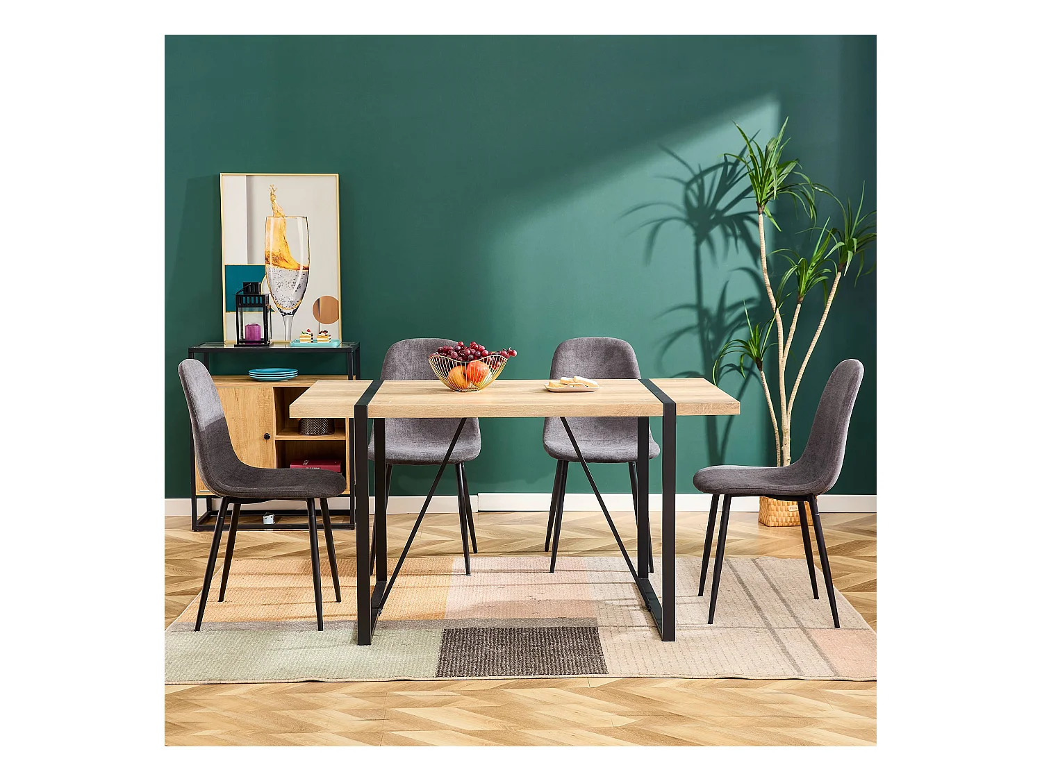 Esszimmerstuhl 4er-Set, Scandinavian Vintage Künstlich Wildledersitz, Stahlbeinen, grau