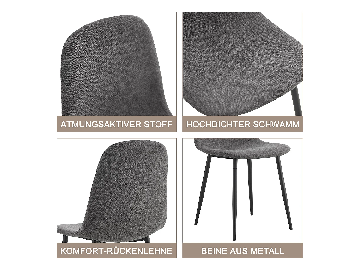 Esszimmerstuhl 4er-Set, Scandinavian Vintage Künstlich Wildledersitz, Stahlbeinen, grau