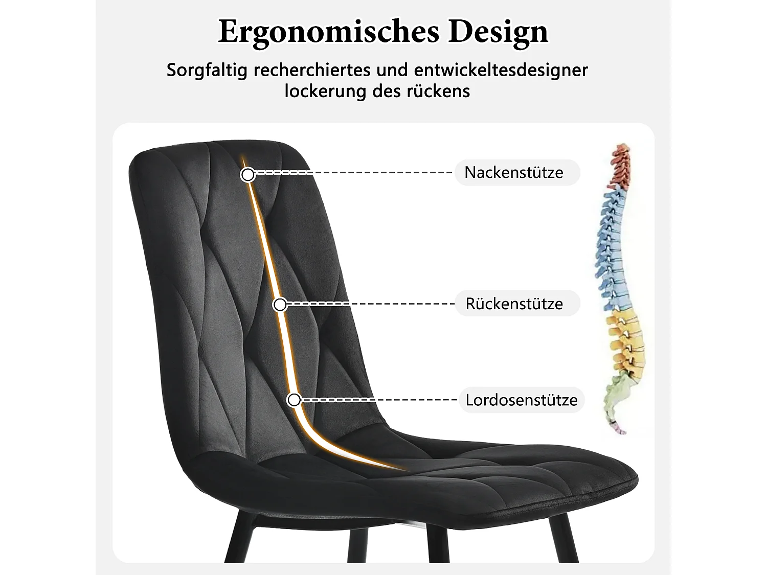 Juego de 4 sillas de comedor, color negro, diseño de silla tapizada, terciopelo sarga, con respaldo, patas de metal