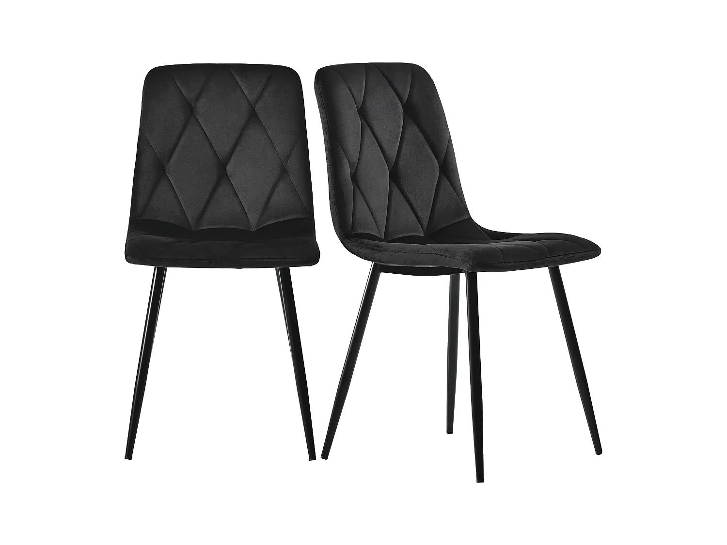 Ensemble de 4 chaises de salle à manger, noires, design de chaise rembourrée, velours sergé, avec dossier, pieds en métal