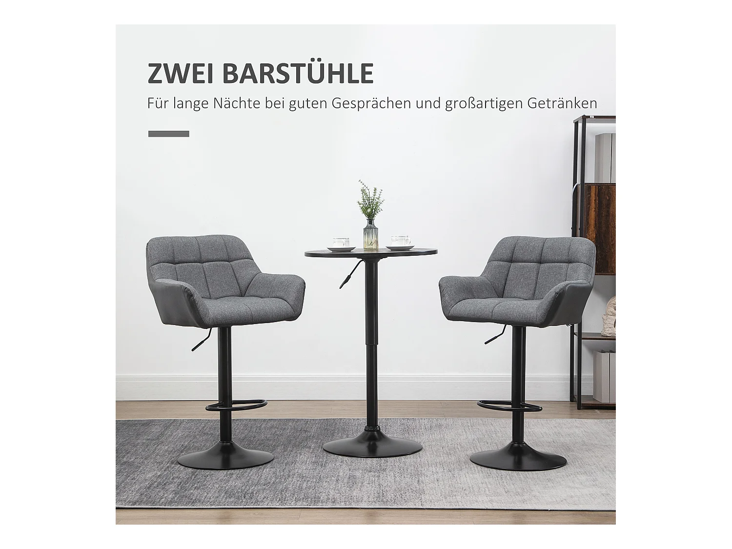 Lot de 2 tabourets de bar, réglables en hauteur, rotatifs à 360°, avec dossier et repose-pieds, aspect lin, jusqu'à 120 kg, gris