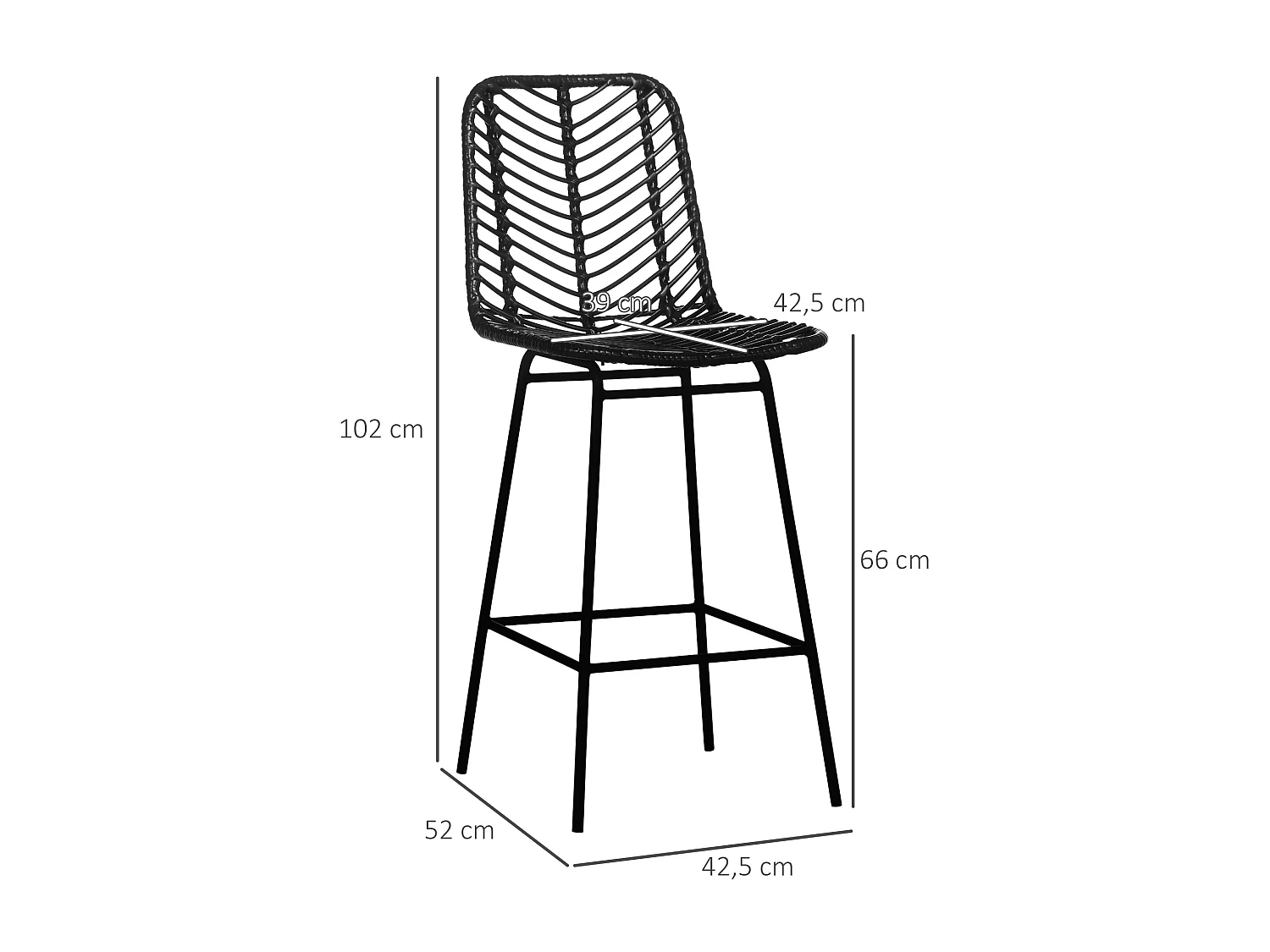 Lot de 2 tabourets de bar, tabouret de bistrot avec repose-pieds, chaise de bar, pieds en acier, noir