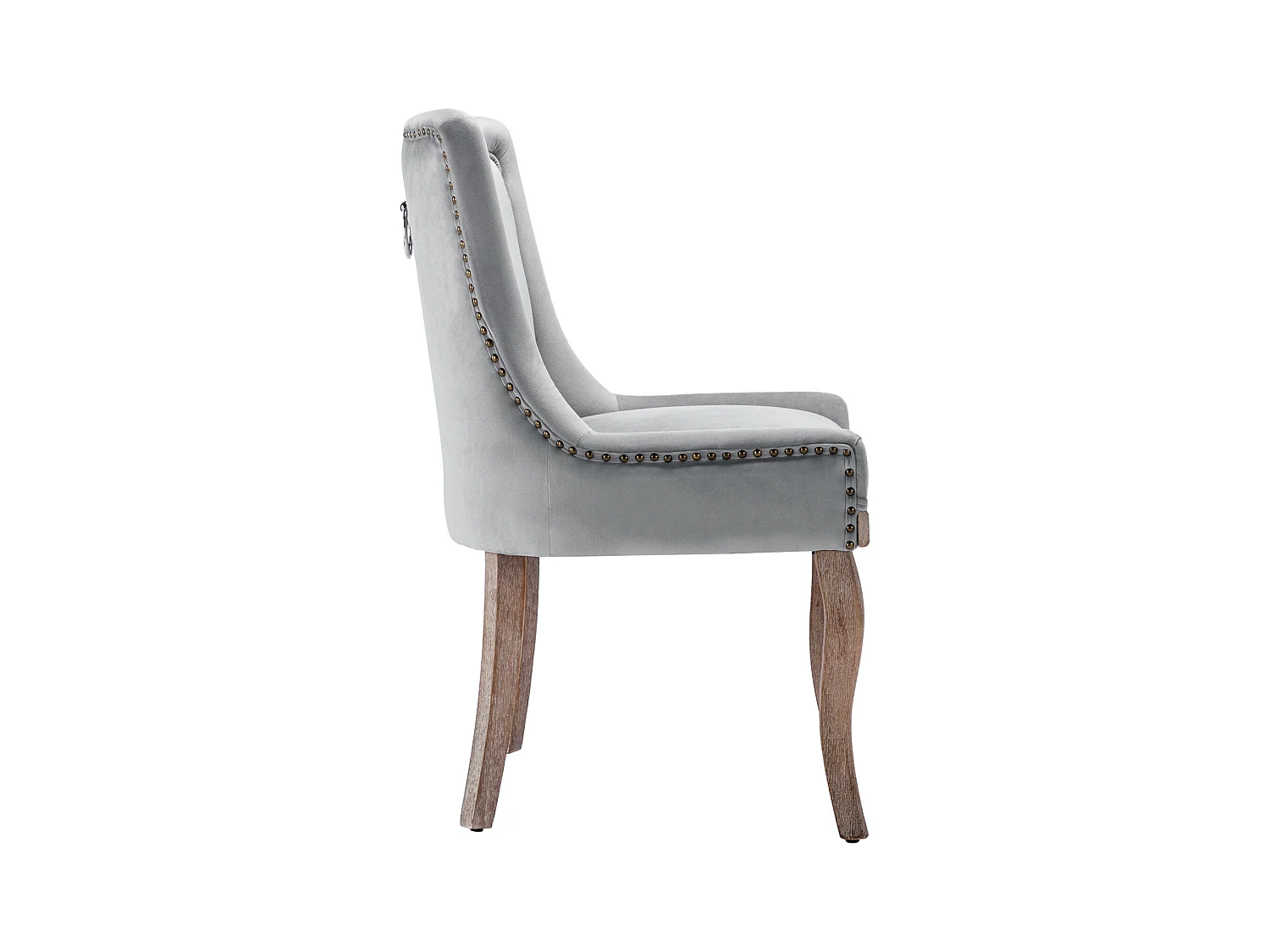 Eetkamerstoelset van 2, gestoffeerde stoel met spijkerkopafwerking, poten van massief hout, fluwelen bekleding, grijs