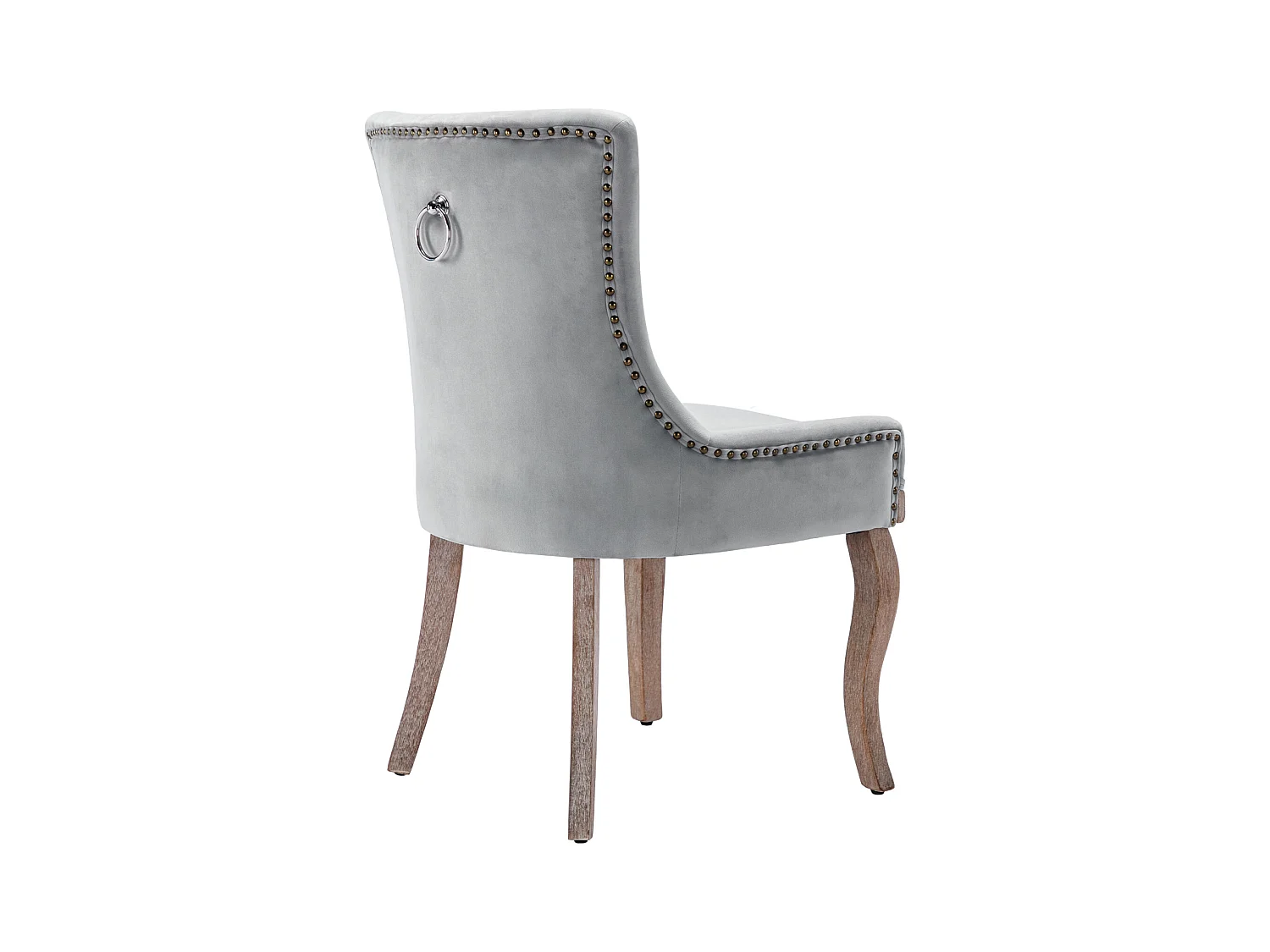 Eetkamerstoelset van 2, gestoffeerde stoel met spijkerkopafwerking, poten van massief hout, fluwelen bekleding, grijs