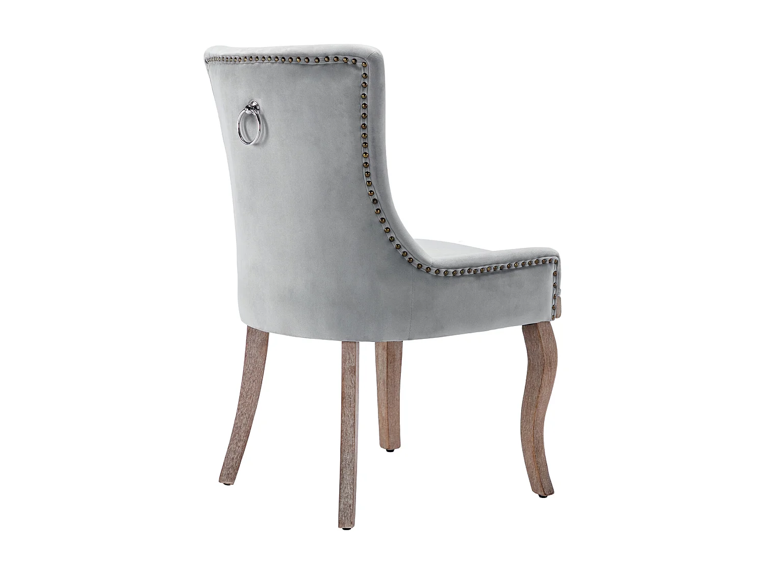 Eetkamerstoelset van 2, gestoffeerde stoel met spijkerkopafwerking, poten van massief hout, fluwelen bekleding, grijs