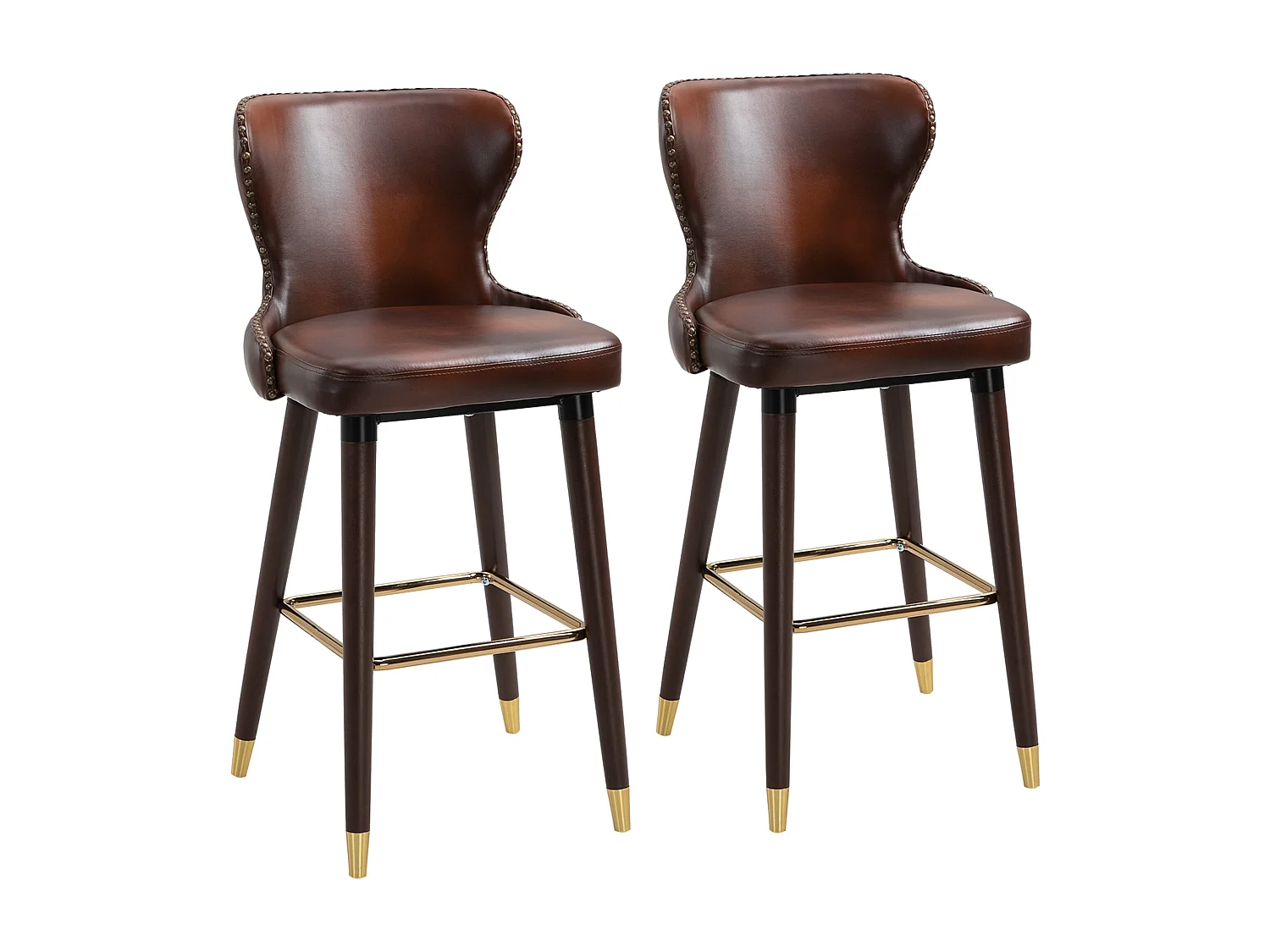 Set di 2 sgabelli da bar, elegante sedia da bistrot con poggiapiedi e schienale, PU marrone