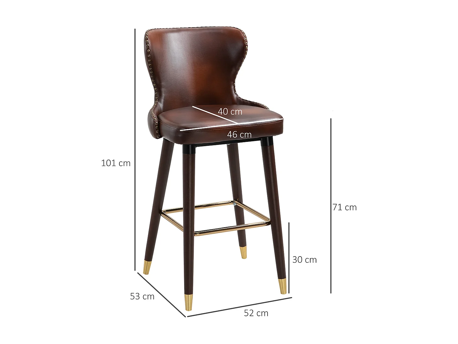 Set di 2 sgabelli da bar, elegante sedia da bistrot con poggiapiedi e schienale, PU marrone