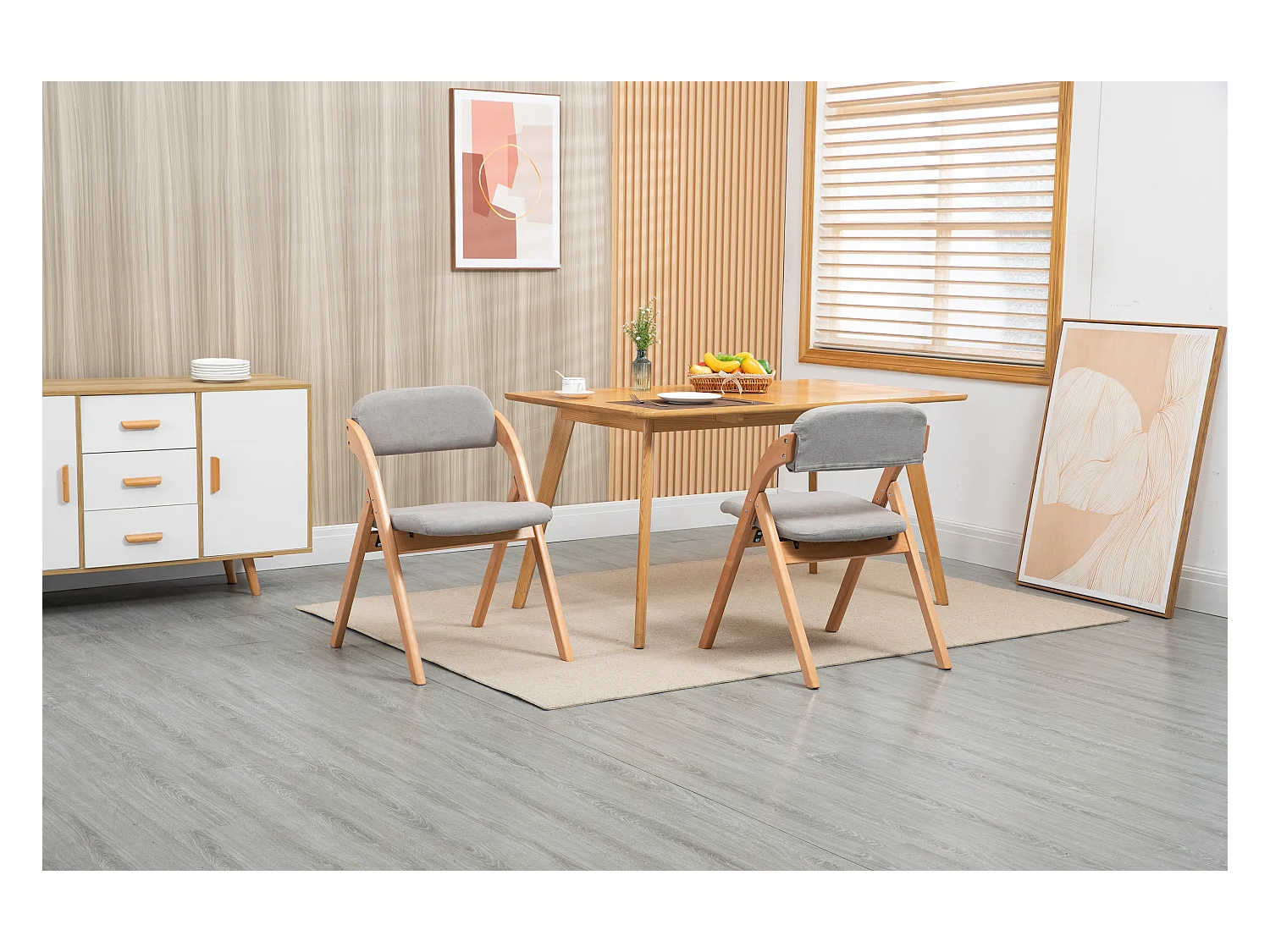 Klappstühle mit gepolsterten Sitz, 2er-Set, Holz stapelbare Esszimmerstühle, abnehmbarer Bezug,  Grau