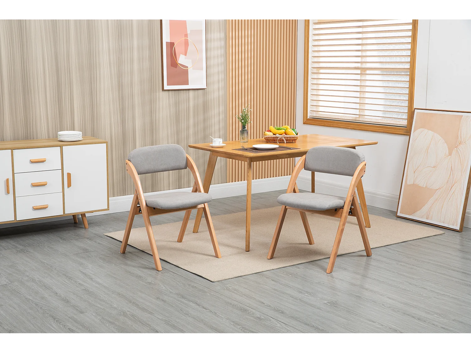 Chaises pliantes avec assise rembourrée, lot de 2, chaises de salle à manger empilables en bois, housse amovible, gris