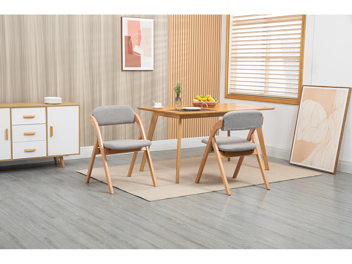 Chaises pliantes avec assise rembourrée, lot de 2, chaises de salle à manger empilables en bois, housse amovible, gris