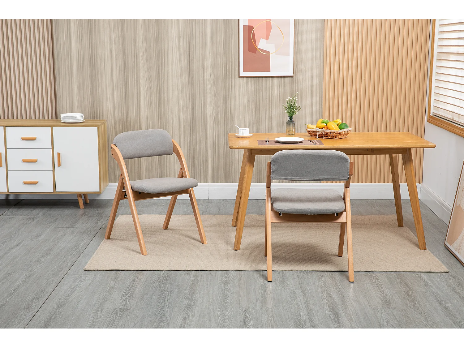 Chaises pliantes avec assise rembourrée, lot de 2, chaises de salle à manger empilables en bois, housse amovible, gris