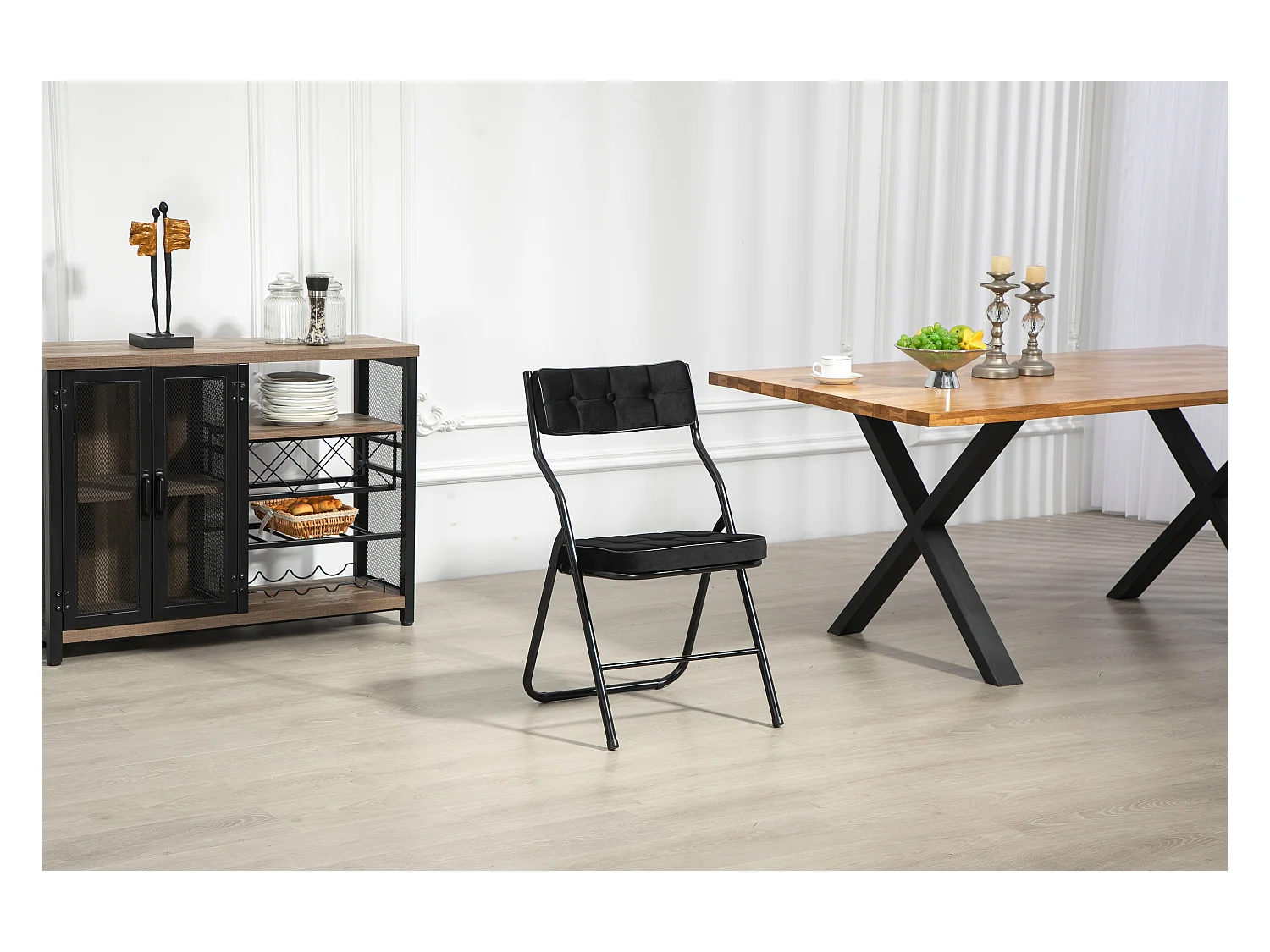 Lot de 2 chaises pliantes, chaises de salle à manger pliantes avec coussin, portables, pour invités, cuisine, bureau, noir