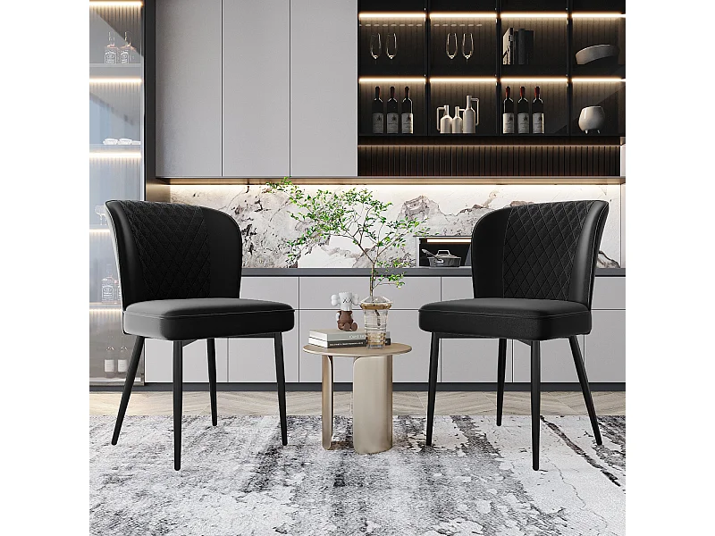 Esszimmerstuhl 2er-Set, Schwarz, Polsterstuhl Design mit Rückenlehne, Samt, Metallgestell