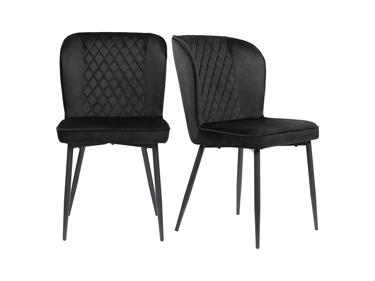 Lot de 2 chaises de salle à manger, noires, design de chaise rembourrée avec dossier, velours, structure en métal
