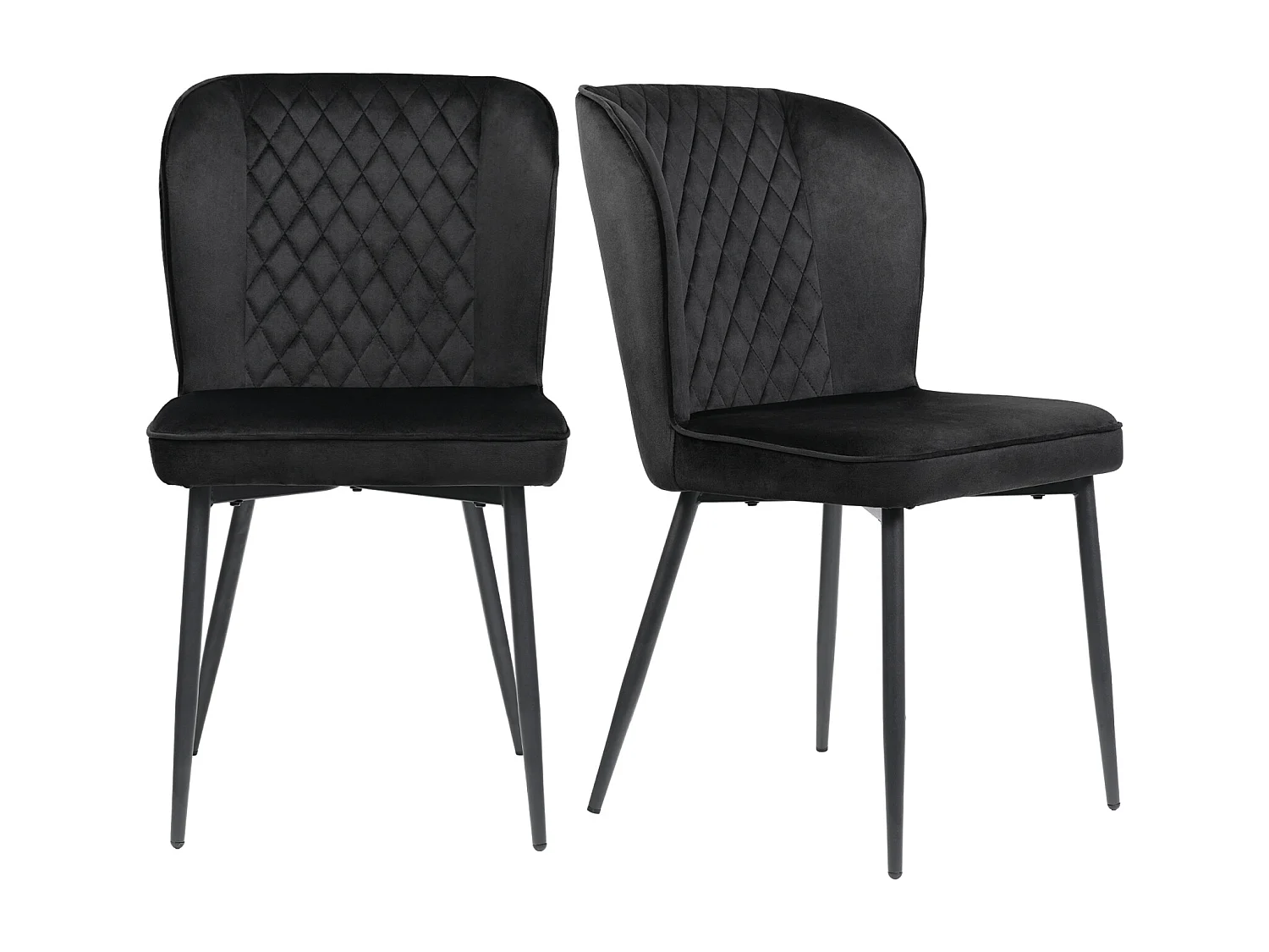 Lot de 2 chaises de salle à manger, noires, design de chaise rembourrée avec dossier, velours, structure en métal