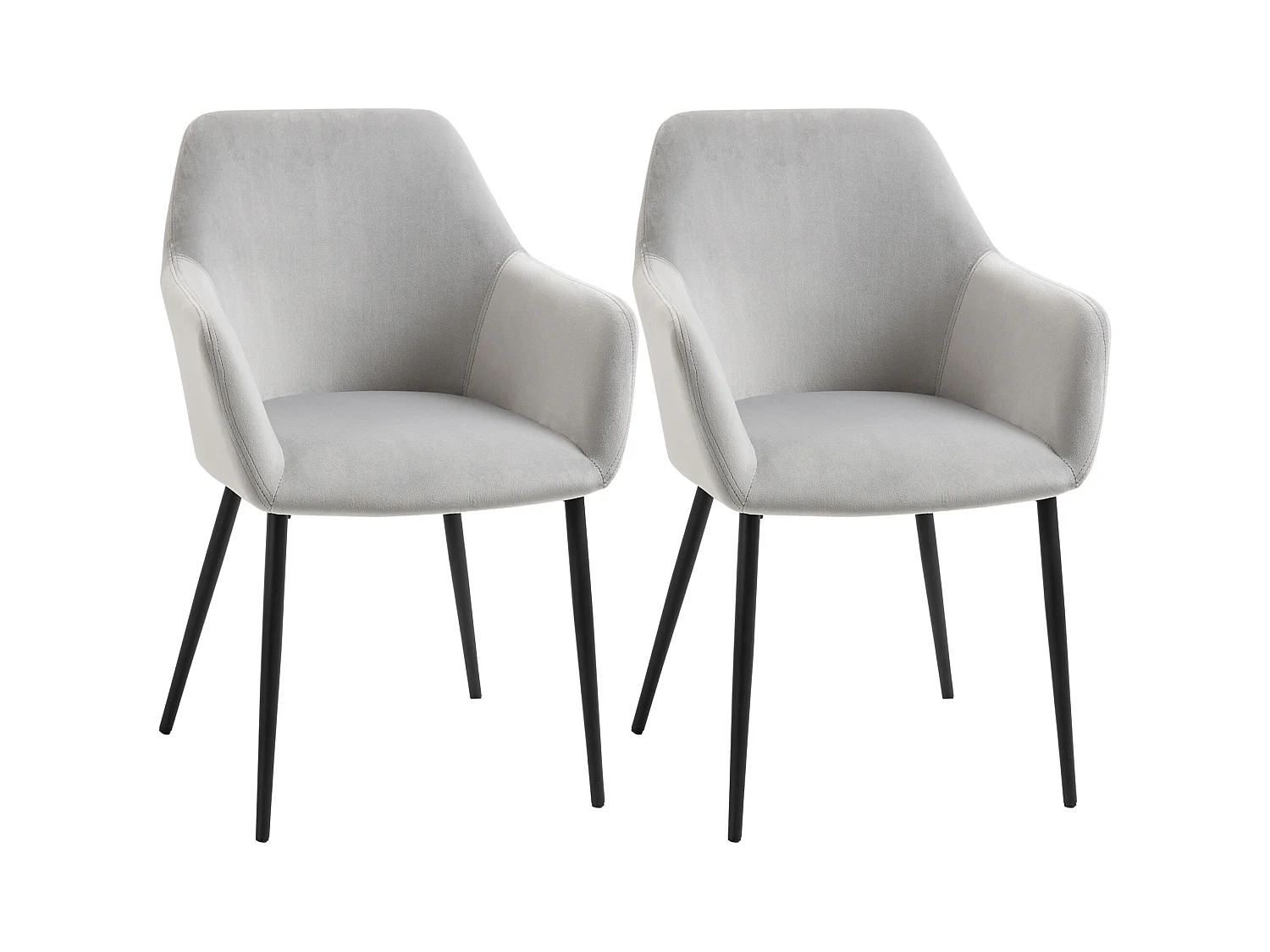 Set di 2 sedie da pranzo, sedia da cucina con schienale, sedia imbottita in effetto velluto, gambe in acciaio, grigio chiaro