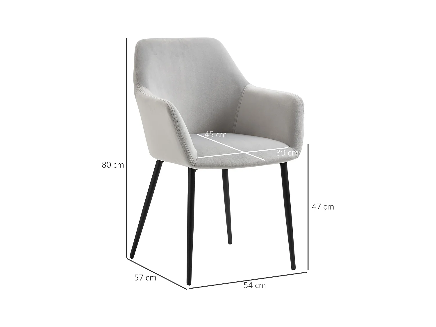 Set di 2 sedie da pranzo, sedia da cucina con schienale, sedia imbottita in effetto velluto, gambe in acciaio, grigio chiaro