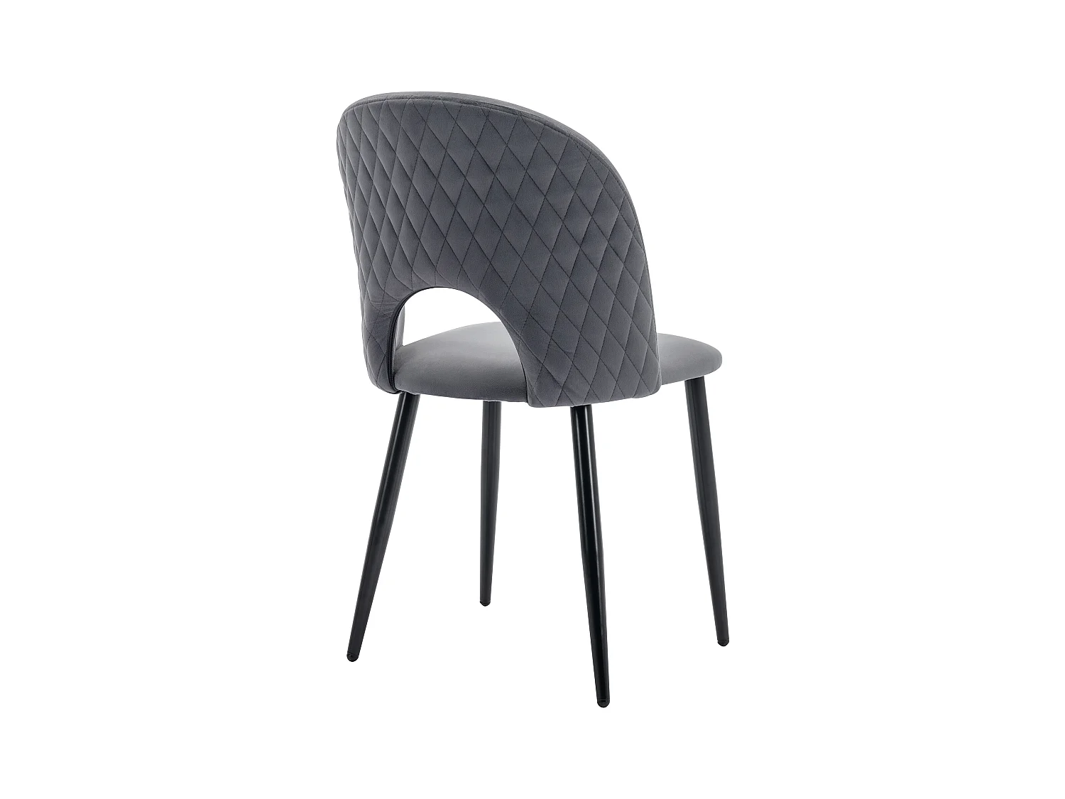 Conjunto de 6 cadeiras de jantar, design estofado com encosto, veludo, estrutura de metal, pés ajustáveis, padrão diamante, cinza