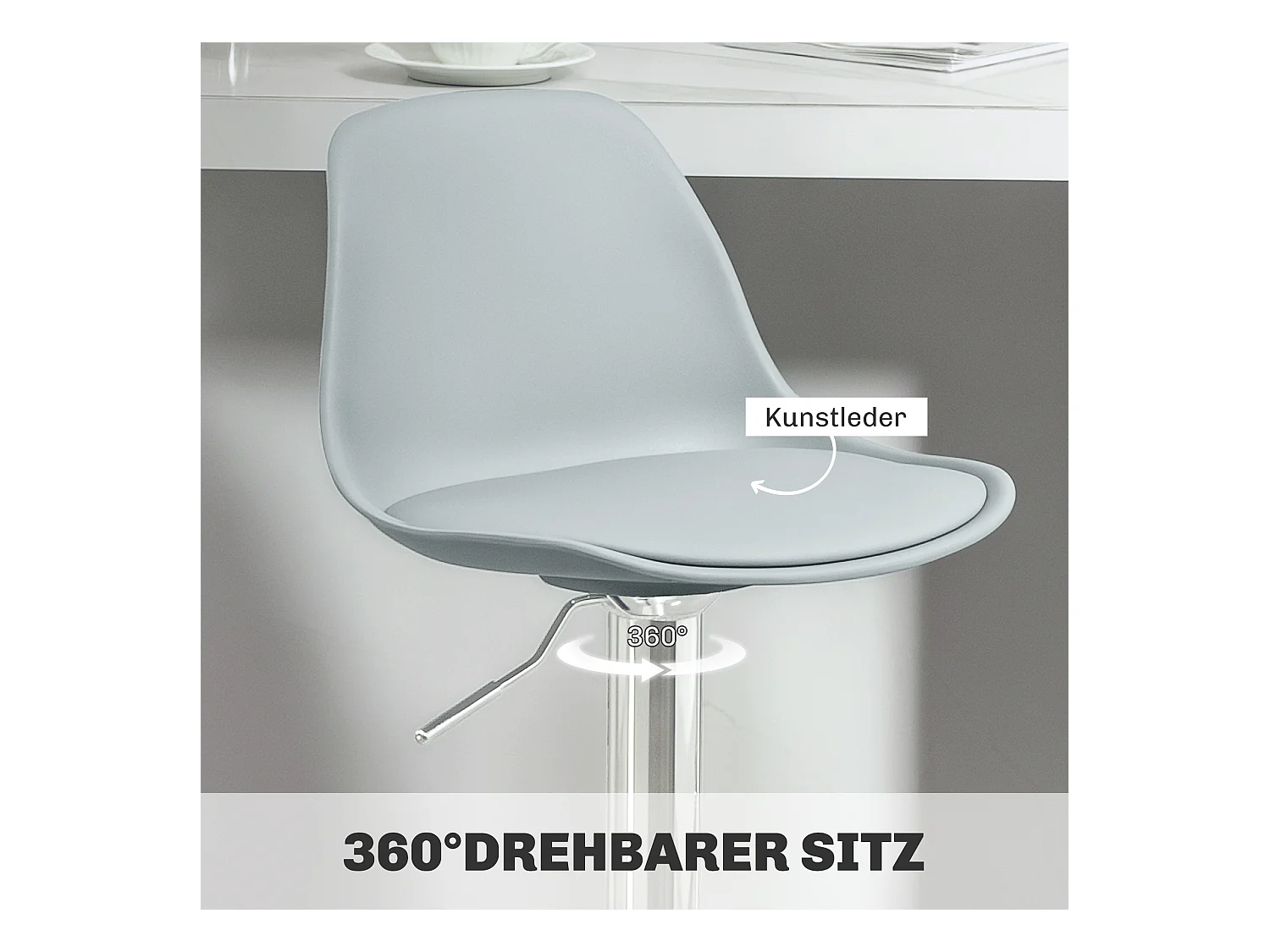 Lot de 2 tabourets de bar, rembourrés avec structure en acier, dossier, réglable en hauteur, avec repose-pieds, rotatif à 360°, simili cuir, gris