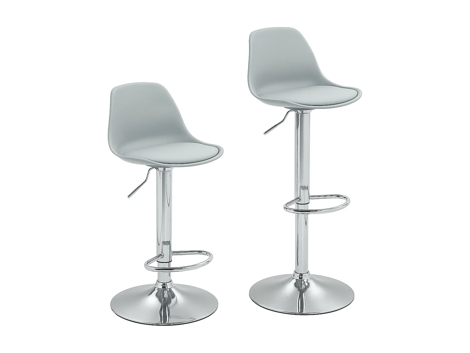Set di 2 sgabelli da bar, imbottiti con struttura in acciaio, schienale regolabile in altezza, con poggiapiedi, girevole a 360°, similpelle, grigio