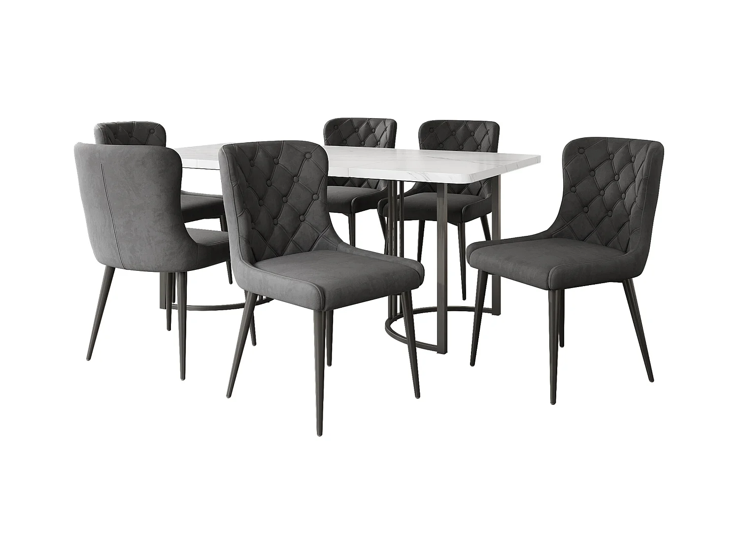 Conjunto de 6 cadeiras de jantar com encosto, cadeira de cozinha com capa de veludo, cadeira estofada em metal, pernas de ferro preto, cinza escuro