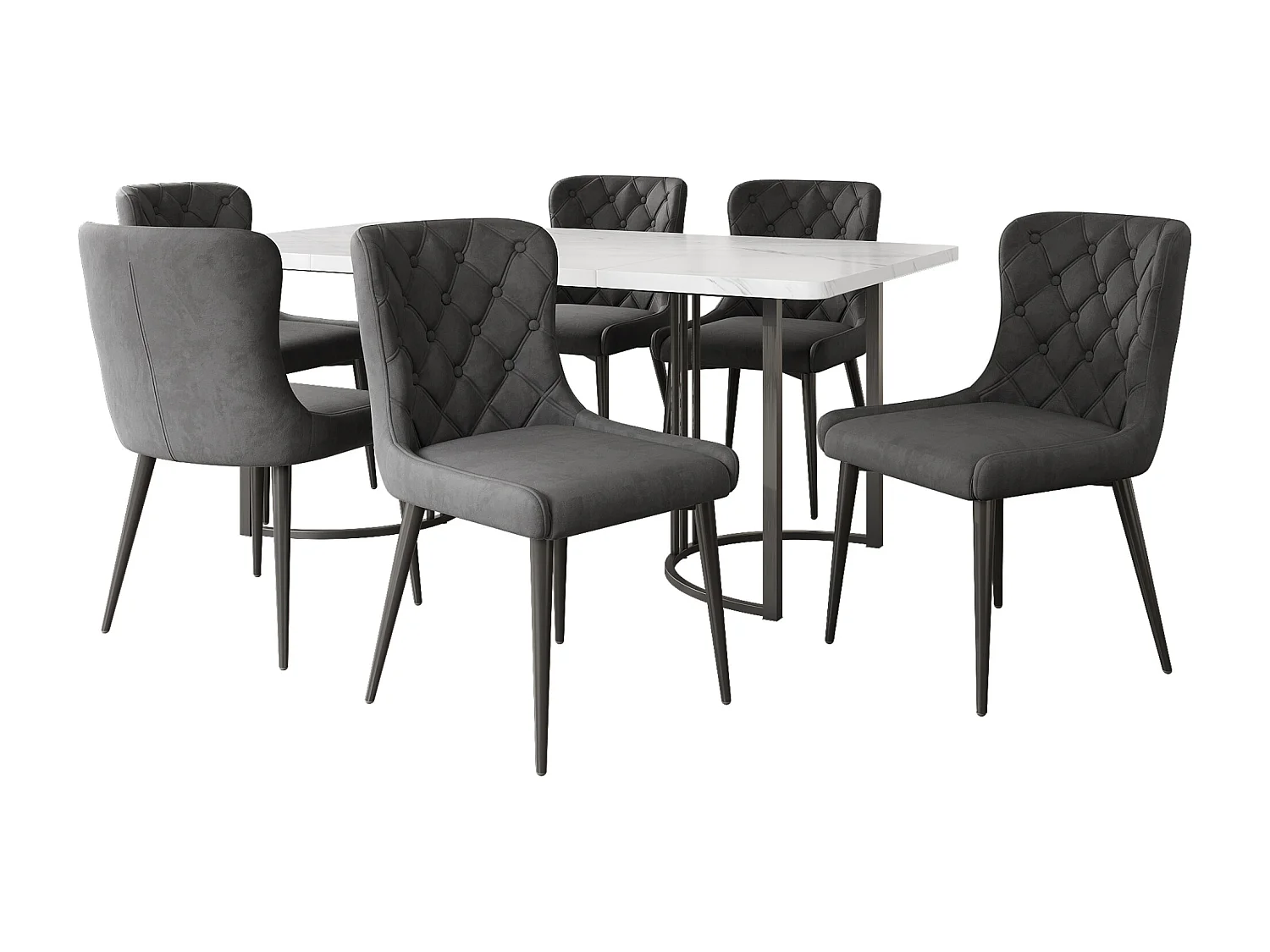 Lot de 6 chaises de salle à manger avec dossier, chaise de cuisine avec revêtement en velours, chaise rembourrée en métal, pieds en fer noir, gris foncé