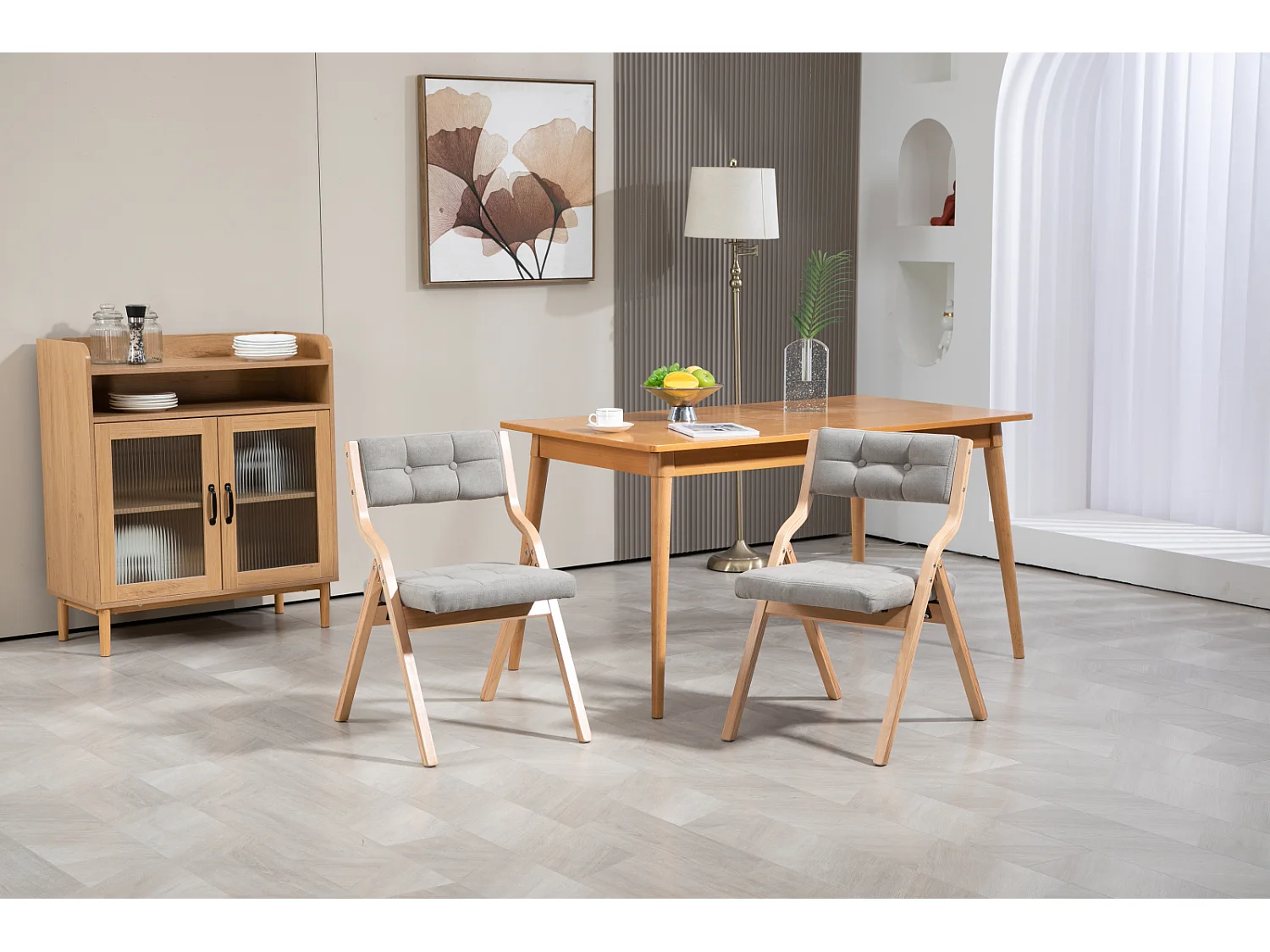 Cadeiras dobráveis com almofadas, conjunto de 2, cadeiras dobráveis acolchoadas de madeira, portáteis, montadas, cinza