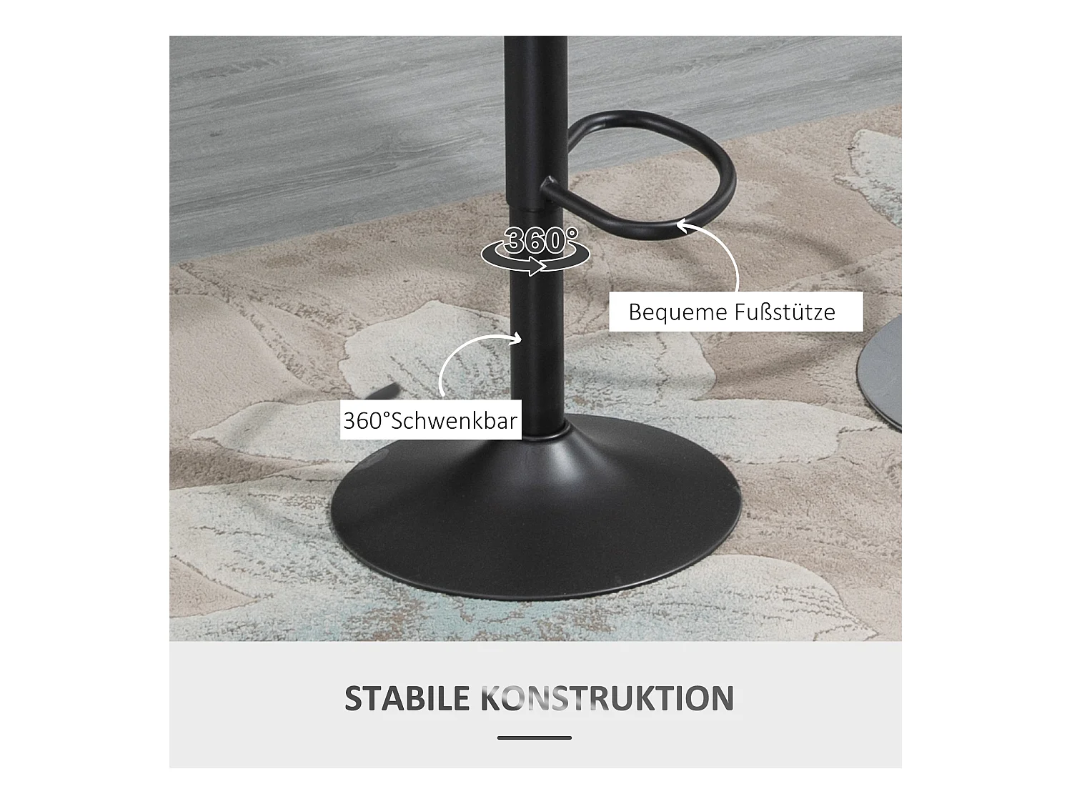 Lot de 2 tabourets de bar pivotants, réglables en hauteur avec repose-pieds, aspect cuir, structure en métal, gris