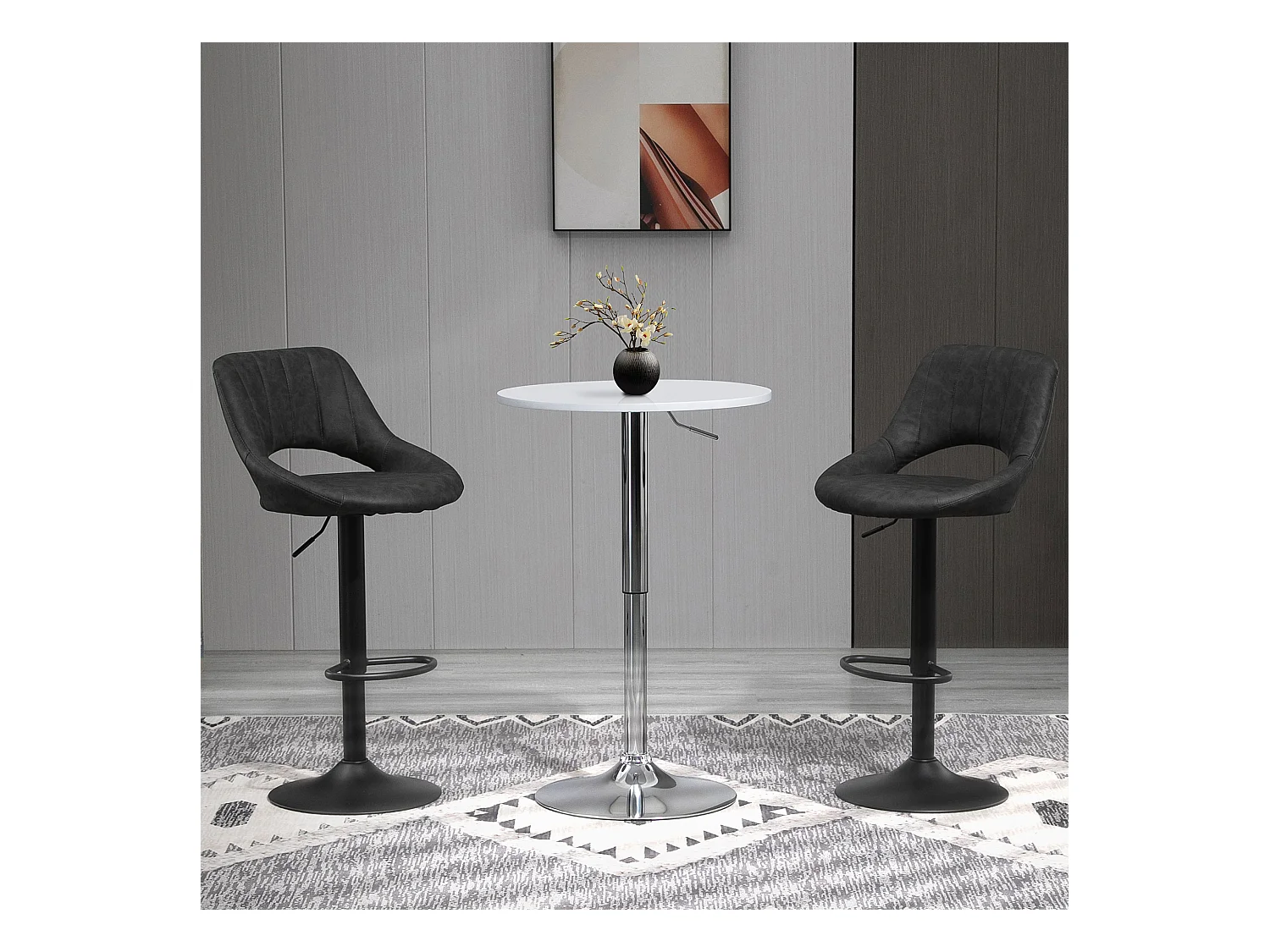 Lot de 2 tabourets de bar pivotants, réglables en hauteur avec repose-pieds, aspect cuir, structure en métal, gris