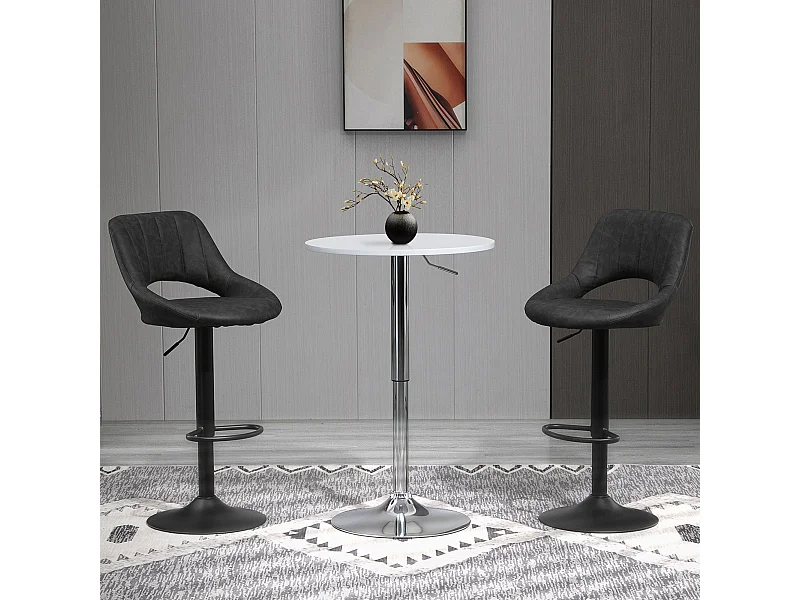 Lot de 2 tabourets de bar pivotants, réglables en hauteur avec repose-pieds, aspect cuir, structure en métal, gris