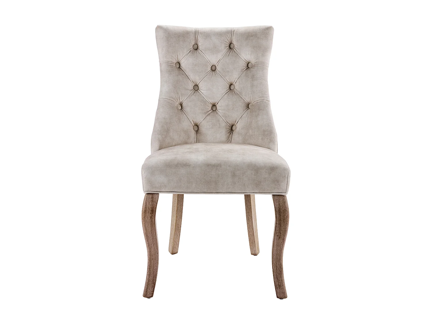 Ensemble de 6 chaises de salle à manger, velours beige clair, dossier haut, avec surpiqûres boutonnées, structure en bois massif