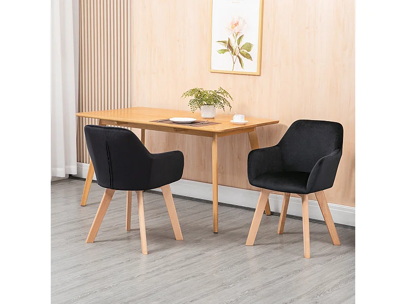 Set di 2 sedie ergonomiche da cucina con braccioli e schienale allungabili, fino a 120 kg, poliestere e legno, nero