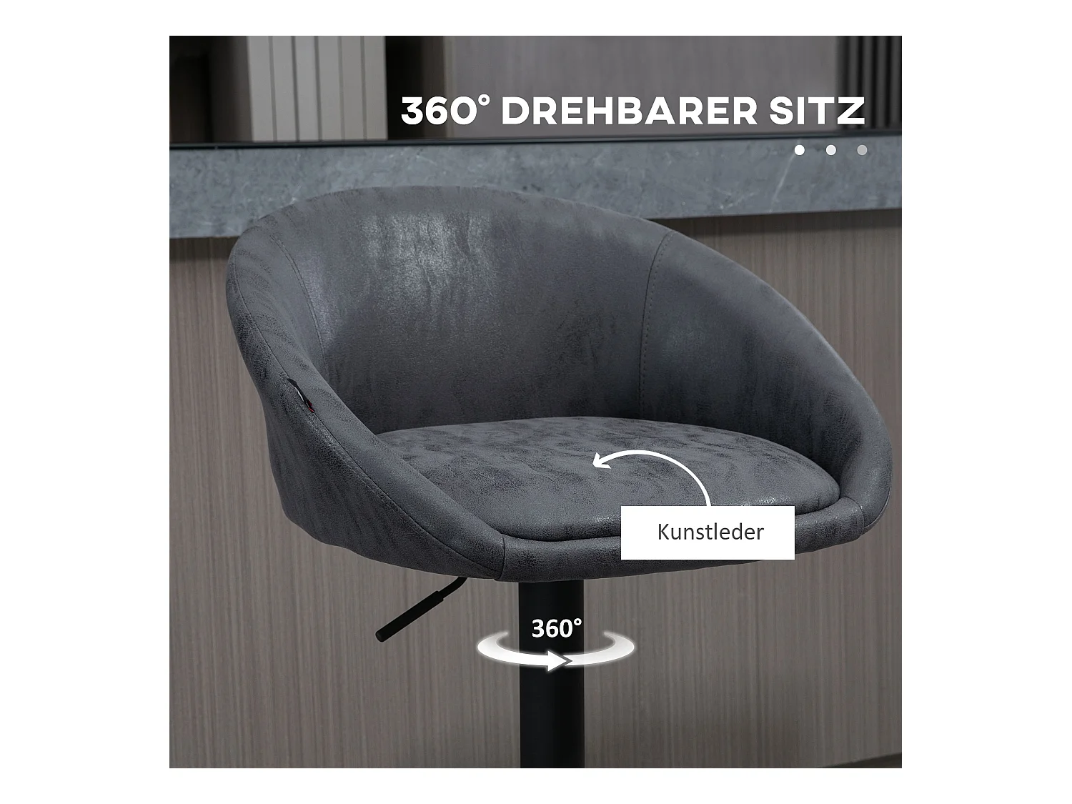 Lot de 2 tabourets de bar, chaises de bar réglables en hauteur avec accoudoirs et dossier, similicuir, gris, avec repose-pieds