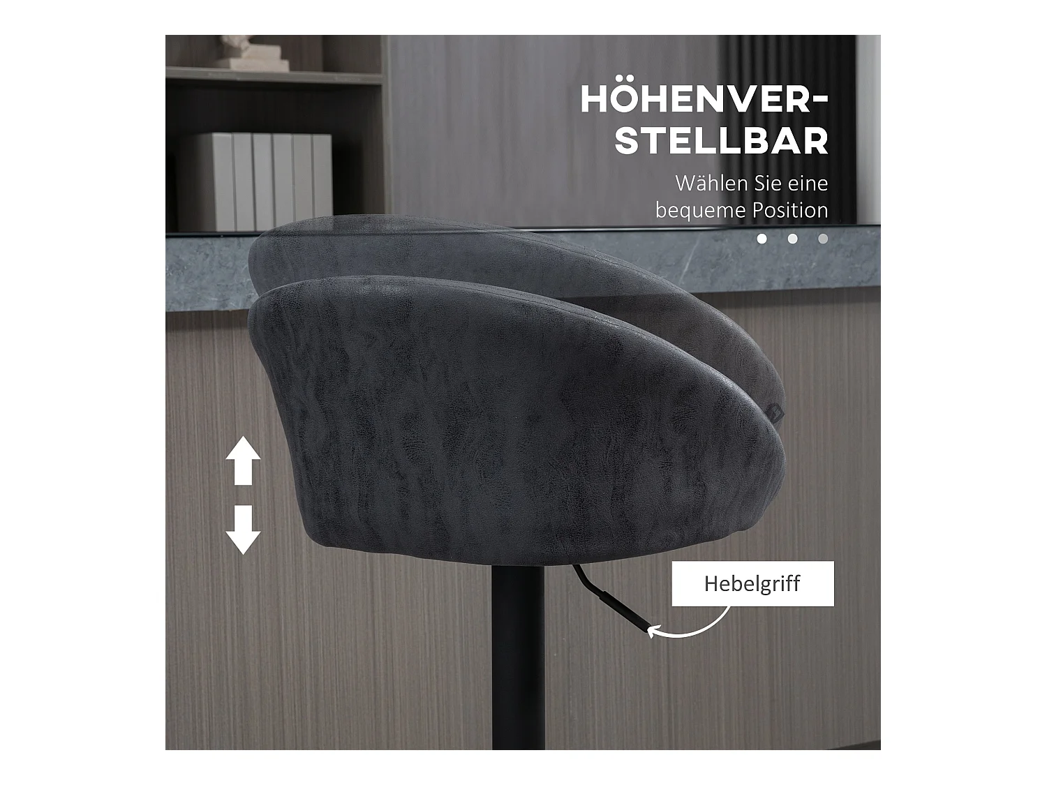 Lot de 2 tabourets de bar, chaises de bar réglables en hauteur avec accoudoirs et dossier, similicuir, gris, avec repose-pieds