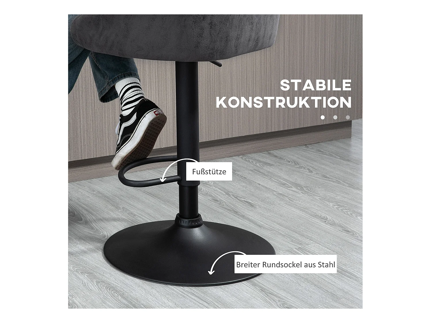 Lot de 2 tabourets de bar, chaises de bar réglables en hauteur avec accoudoirs et dossier, similicuir, gris, avec repose-pieds