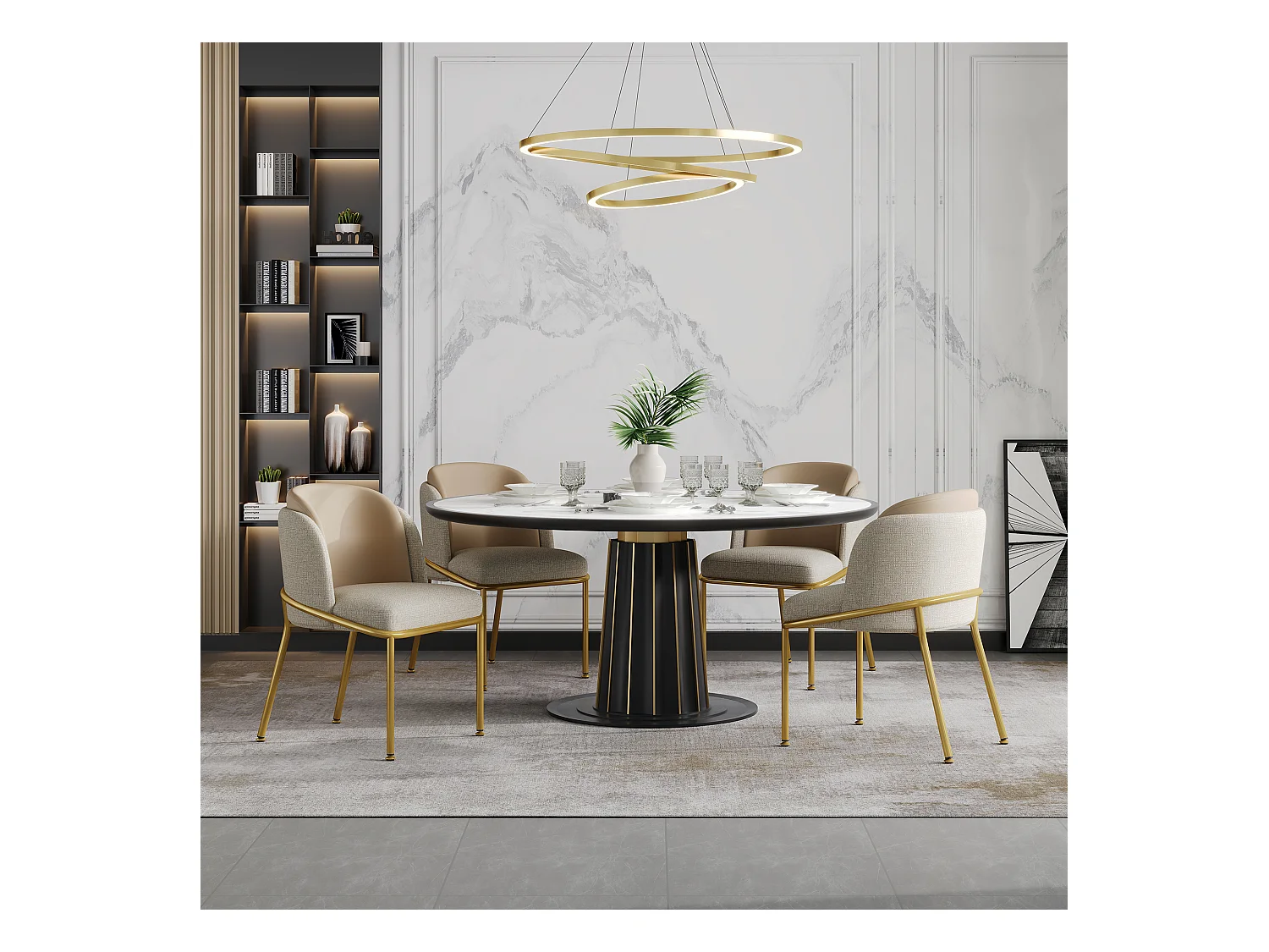Ensemble de 4 chaises modernes, avec pieds inclinés et réglables, beige + kaki