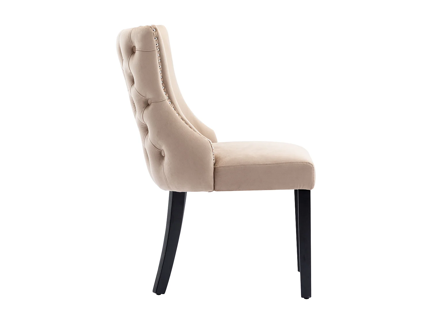 Lot de 2 chaises de salle à manger, velours beige, avec coutures boutonnées, structure en bois massif