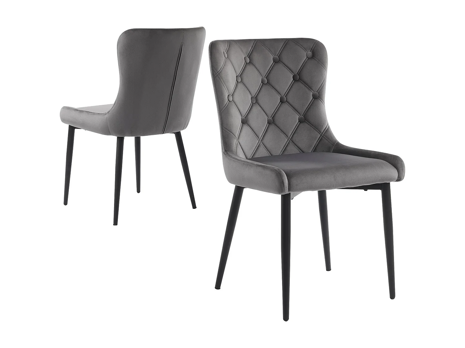 Chaises de salle à manger avec dossier, lot de 2, chaise de cuisine avec revêtement en velours, chaise rembourrée en métal, pieds en fer noir, gris foncé