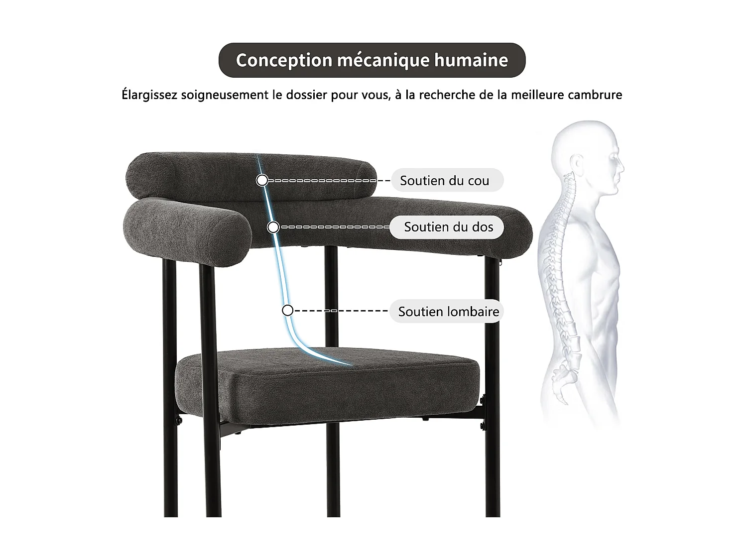 Set di 4 sedie da pranzo, moderne sedie da pranzo in pelle scamosciata, grigio scuro, comode sedute ad anello