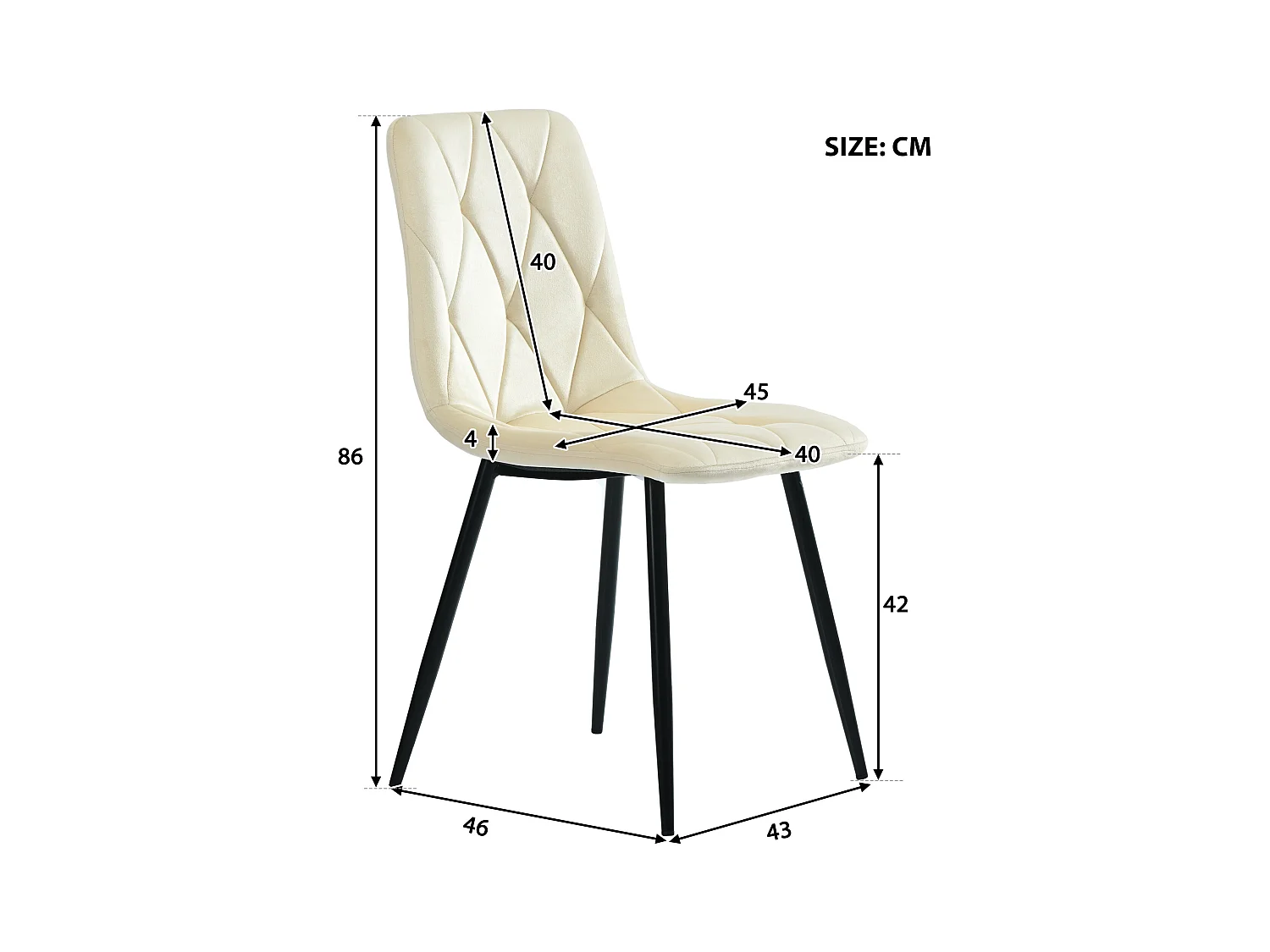 Esszimmerstuhl 4er-Set, Beige, Polsterstuhl Design, Twill Samt, mit Rückenlehne, Metallbeine