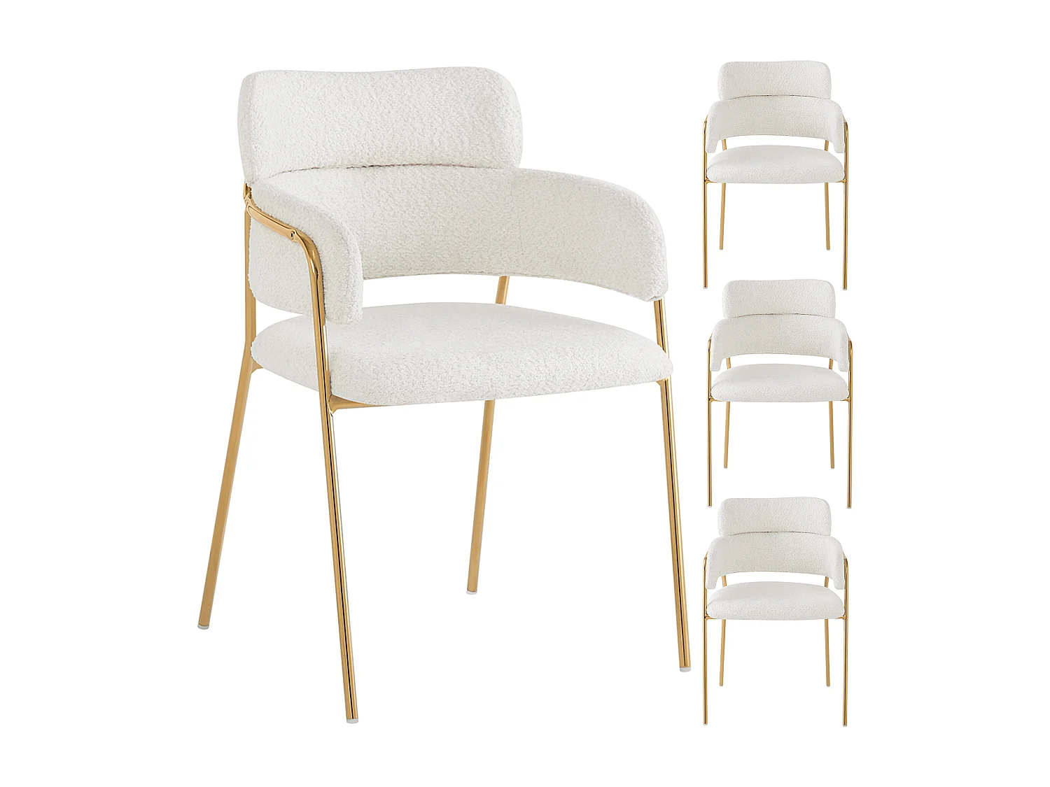 Set van 4 eetkamerstoelen, modern met gouden poten, ergonomisch, beige