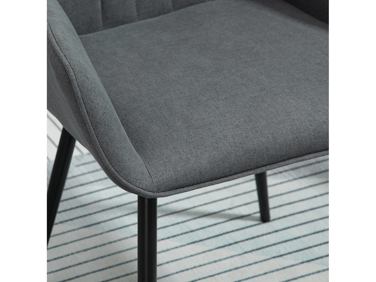 Juego de 2 sillas de comedor, cómodas con tapizado de lino transpirable, respaldo y reposabrazos, patas de metal, color gris oscuro.