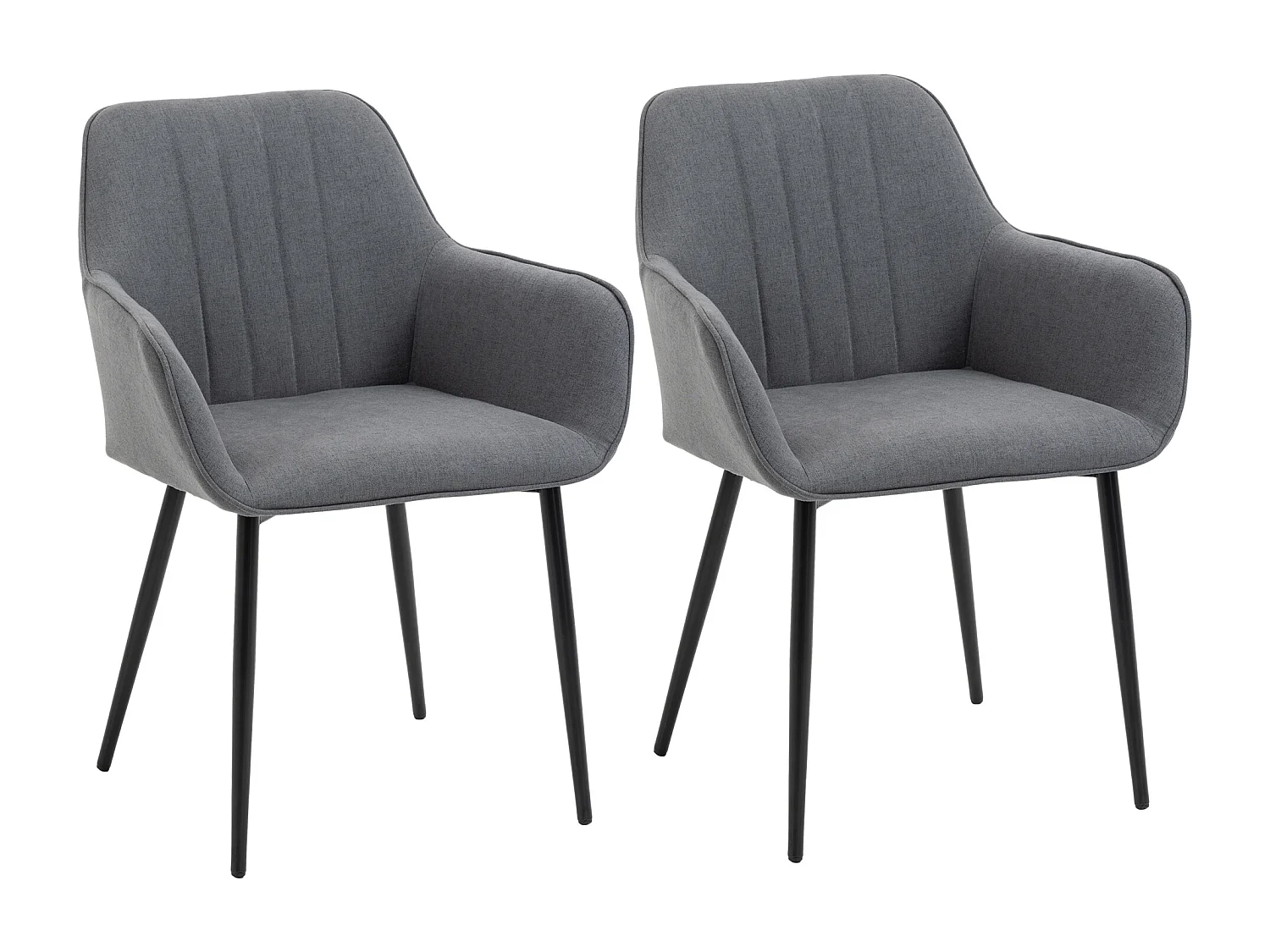 Set van 2 eetkamerstoelen, comfortabel met ademende linnen bekleding, rug- en armleuningen, metalen poten, donkergrijs