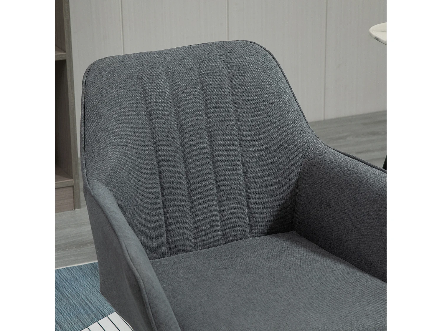 Set van 2 eetkamerstoelen, comfortabel met ademende linnen bekleding, rug- en armleuningen, metalen poten, donkergrijs