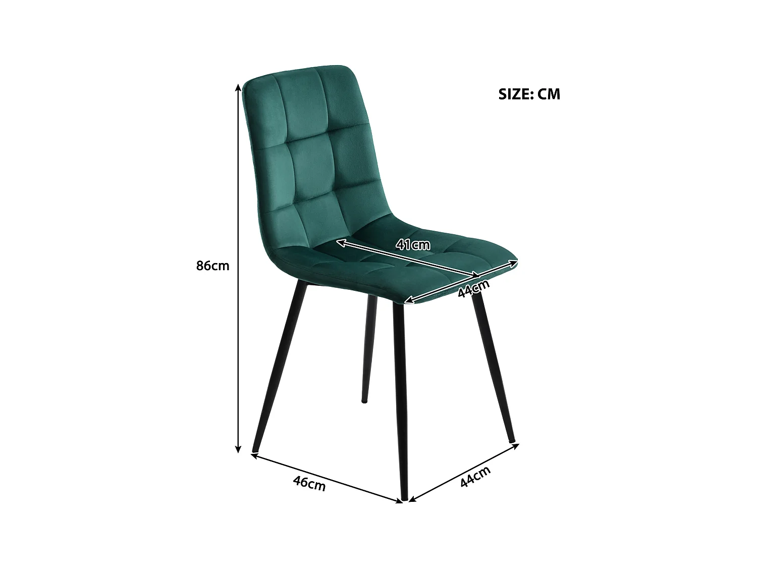 Ensemble de 4 chaises de salle à manger, vert foncé, design de chaise rembourrée avec dossier, velours, structure en métal