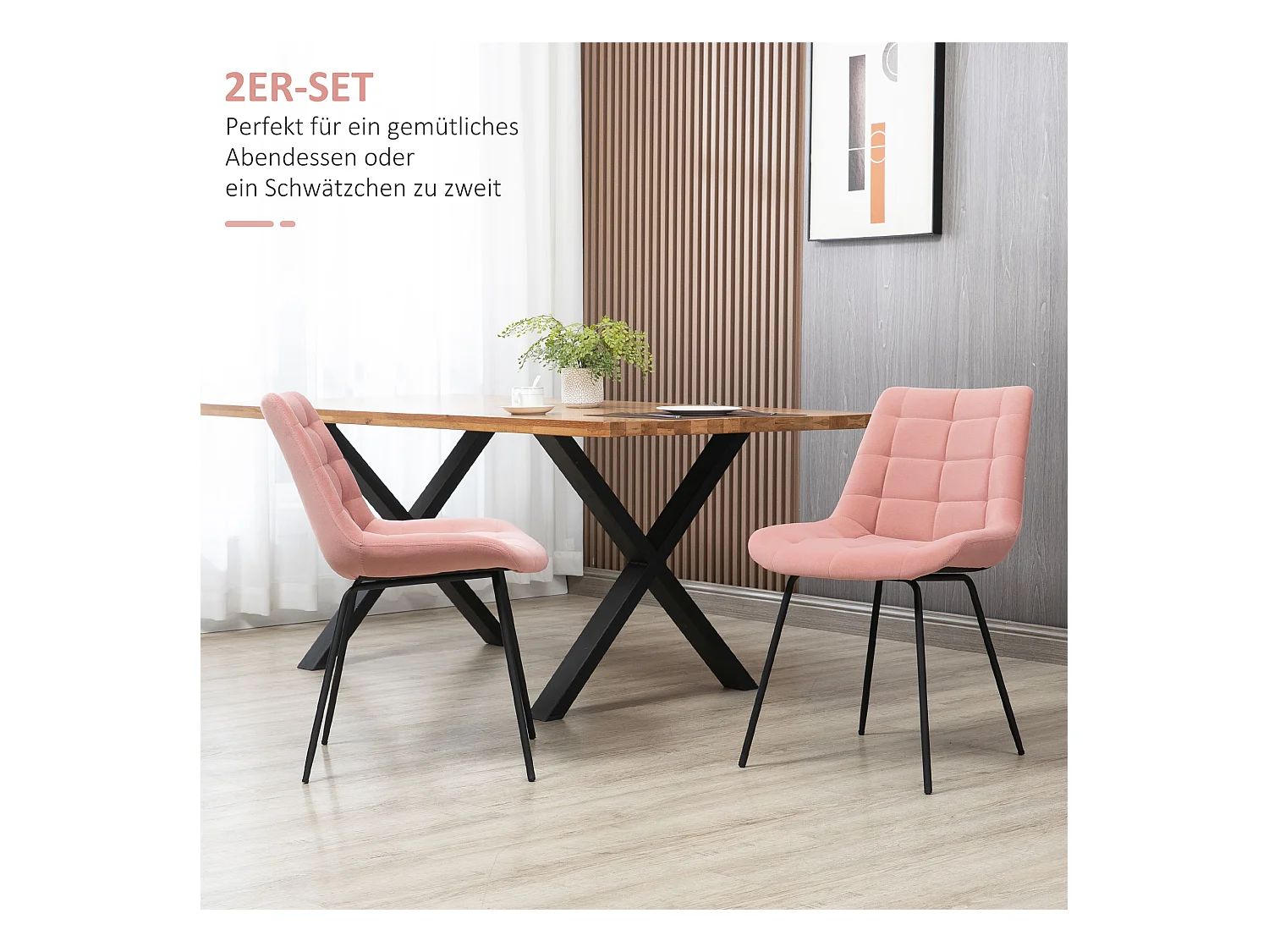 Juego de 2 sillas de comedor, silla de cocina con respaldo, funda de terciopelo en color rosa, diseño retro, patas de acero