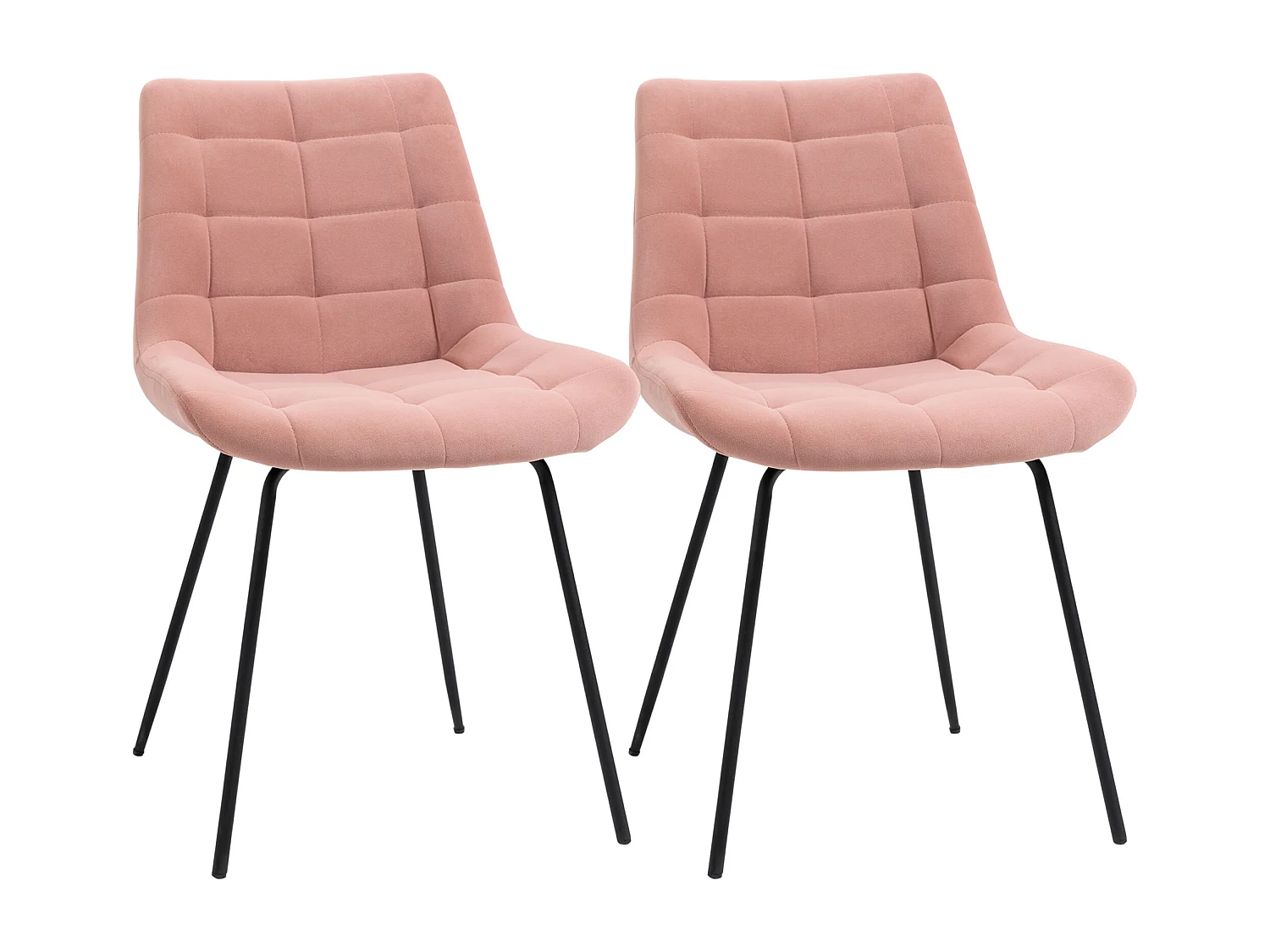 Lot de 2 chaises de salle à manger, chaise de cuisine avec dossier, revêtement en velours rose, design rétro, pieds en acier