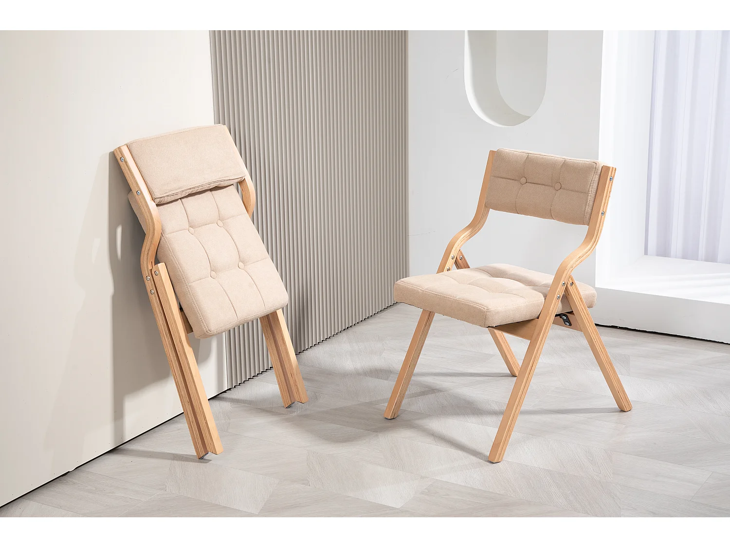 Klappstühle mit Polster, 2er-Set, Holz gepolsterte Klappstühle, tragbar, zusammengebaut, Khaki