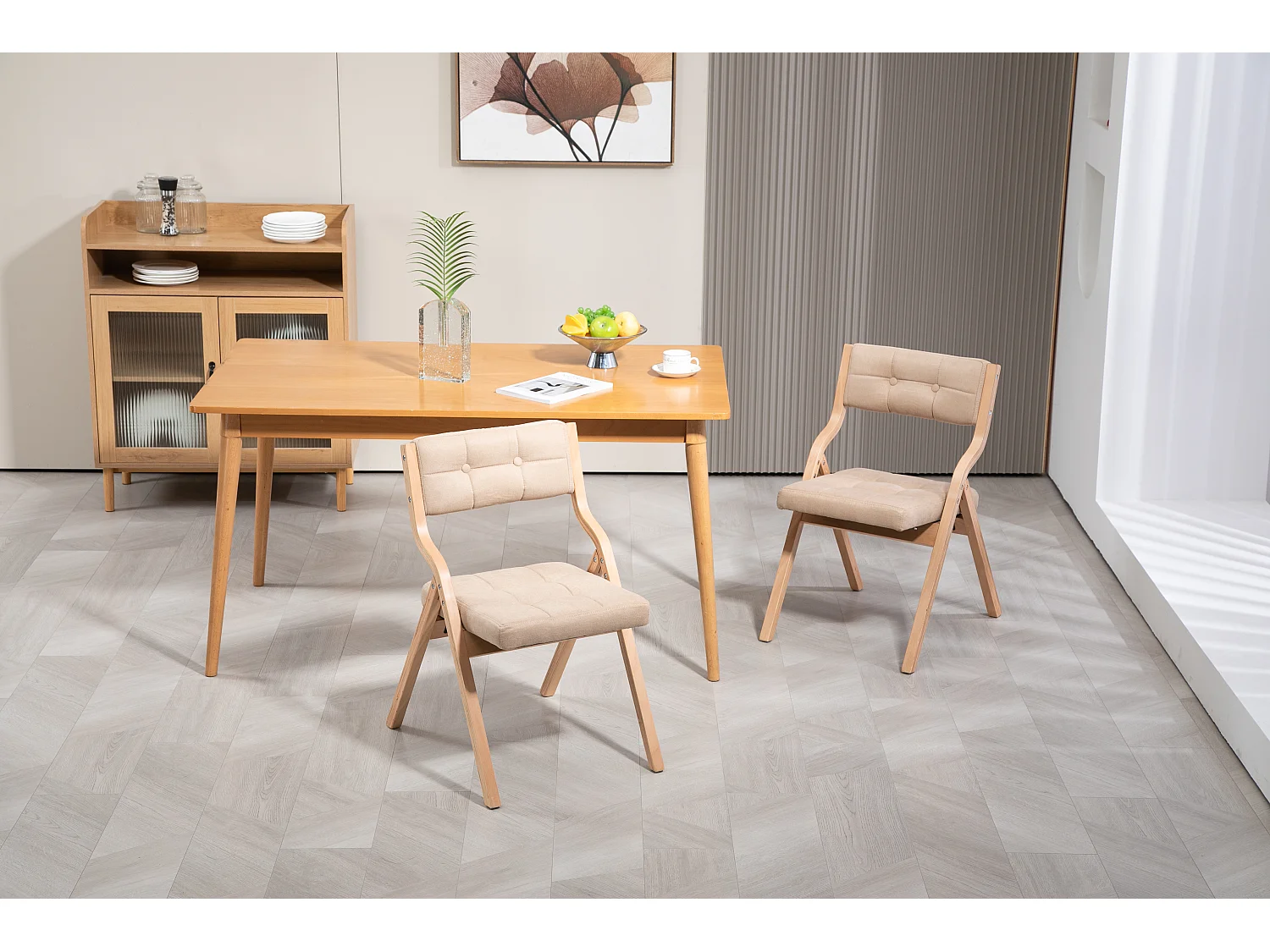 Chaises pliantes avec coussins, lot de 2, chaises pliantes rembourrées en bois, portables, assemblées, kaki